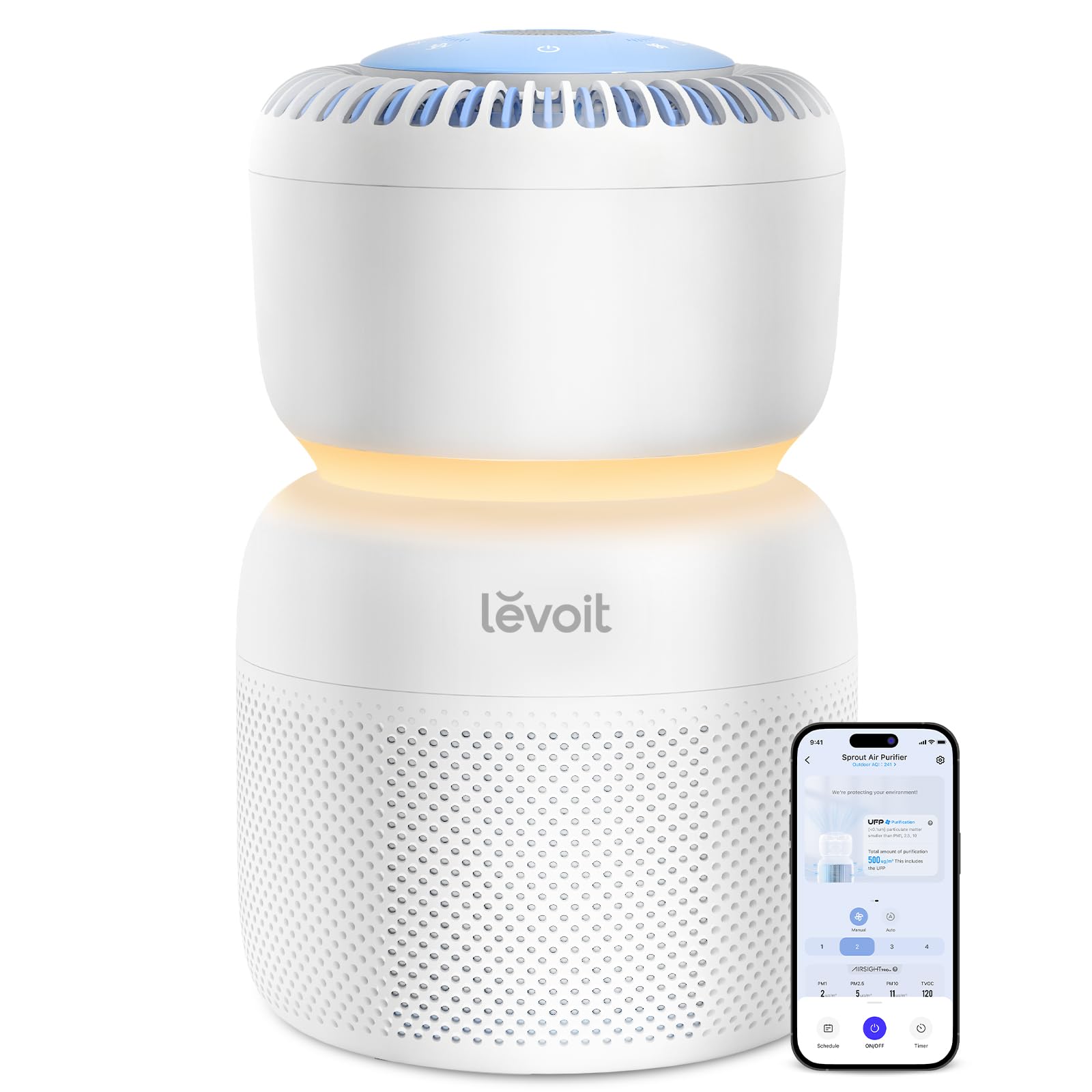 LEVOIT Smart WiFi Air Purifier for Baby Nursery with HEPA Filter, White Noise Sound Machine & Blue-Light-Free Night Light - Removes Ultrafine Particles, 5-Stage Air Quality Monitor for Home Bedroom Use | Perfect for Newborns, Allergy Relief & Better Sleep