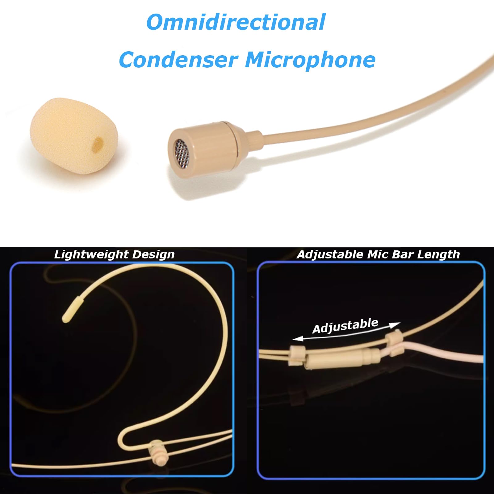 Professional Headset Microphone with Omnidirectional Condenser - Over Ear Headworn Earset with Hirose 4 Pin Plug - Compatible with Audio-Technica Wireless Bodypack Transmitter System - Ideal for Live Performances, Broadcasting & Public Speaking