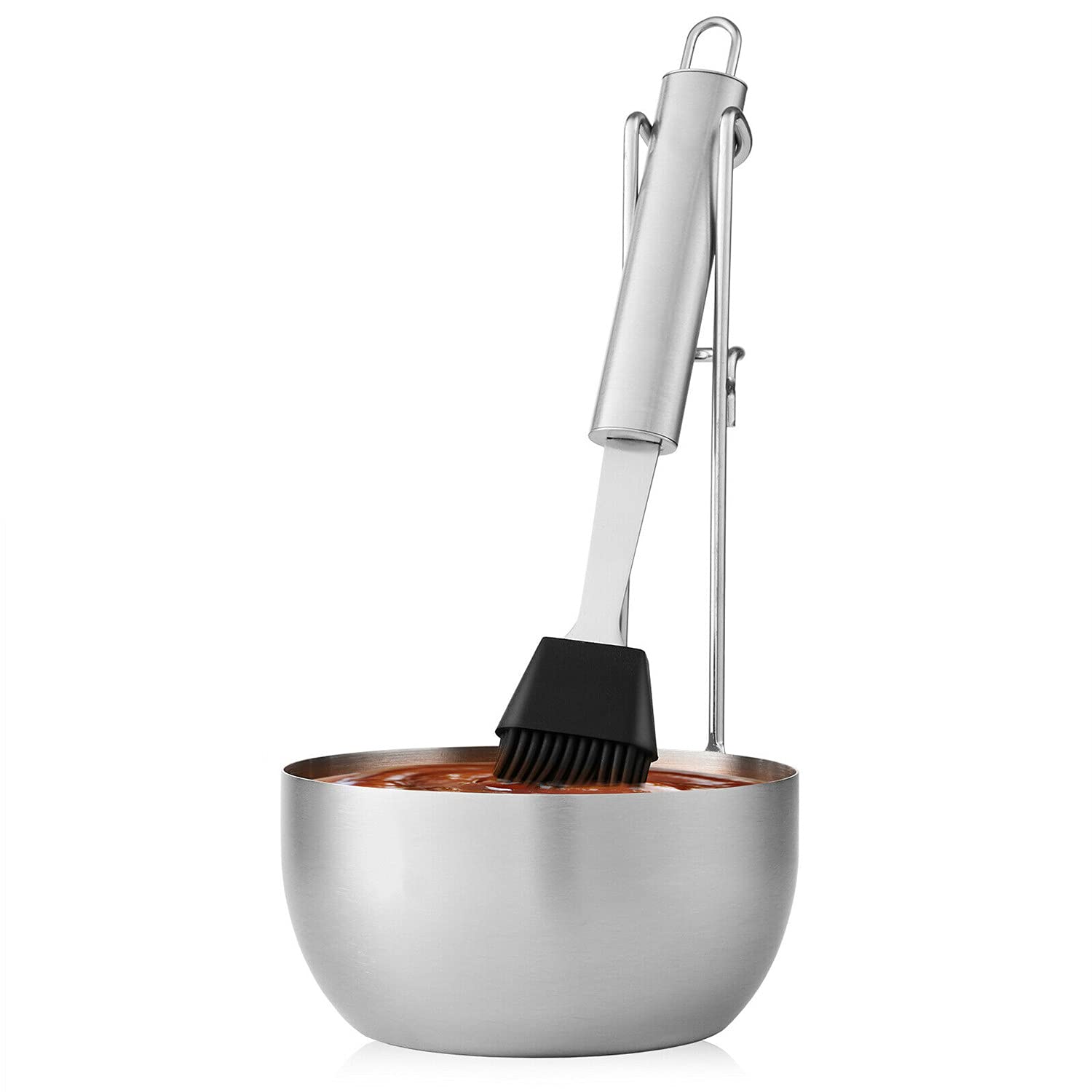 Premium Stainless Steel BBQ Sauce Pot & Basting Brush Set - Heavy Duty Grill Utensils for Outdoor Cooking, Grilling, Smoking & Camping - Perfect for Backyard BBQs, Tailgating & Picnics