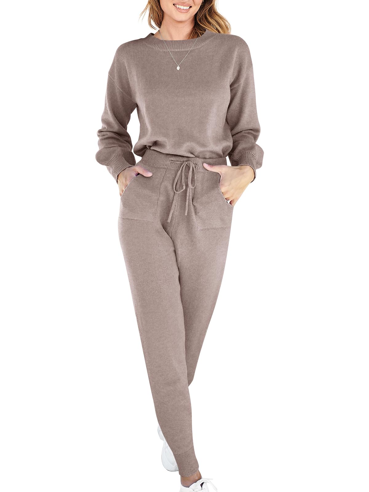 ANRABESS Women's 2 Piece Outfits - Cozy Long Sleeve Sweater & Drawstring Pants Lounge Set for Casual Wear, Home Comfort, and Relaxation