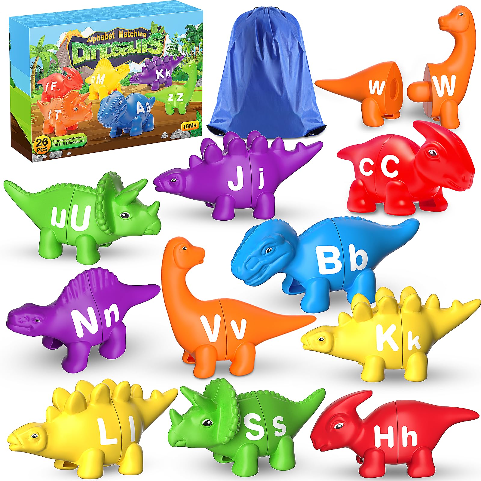 52 PCS ABC Alphabet Dinosaur Learning Toys for Toddlers Ages 2-5 - Preschool Montessori Educational Toys for Fine Motor Skills Development - Perfect for Travel, Classroom & Home Learning Activities
