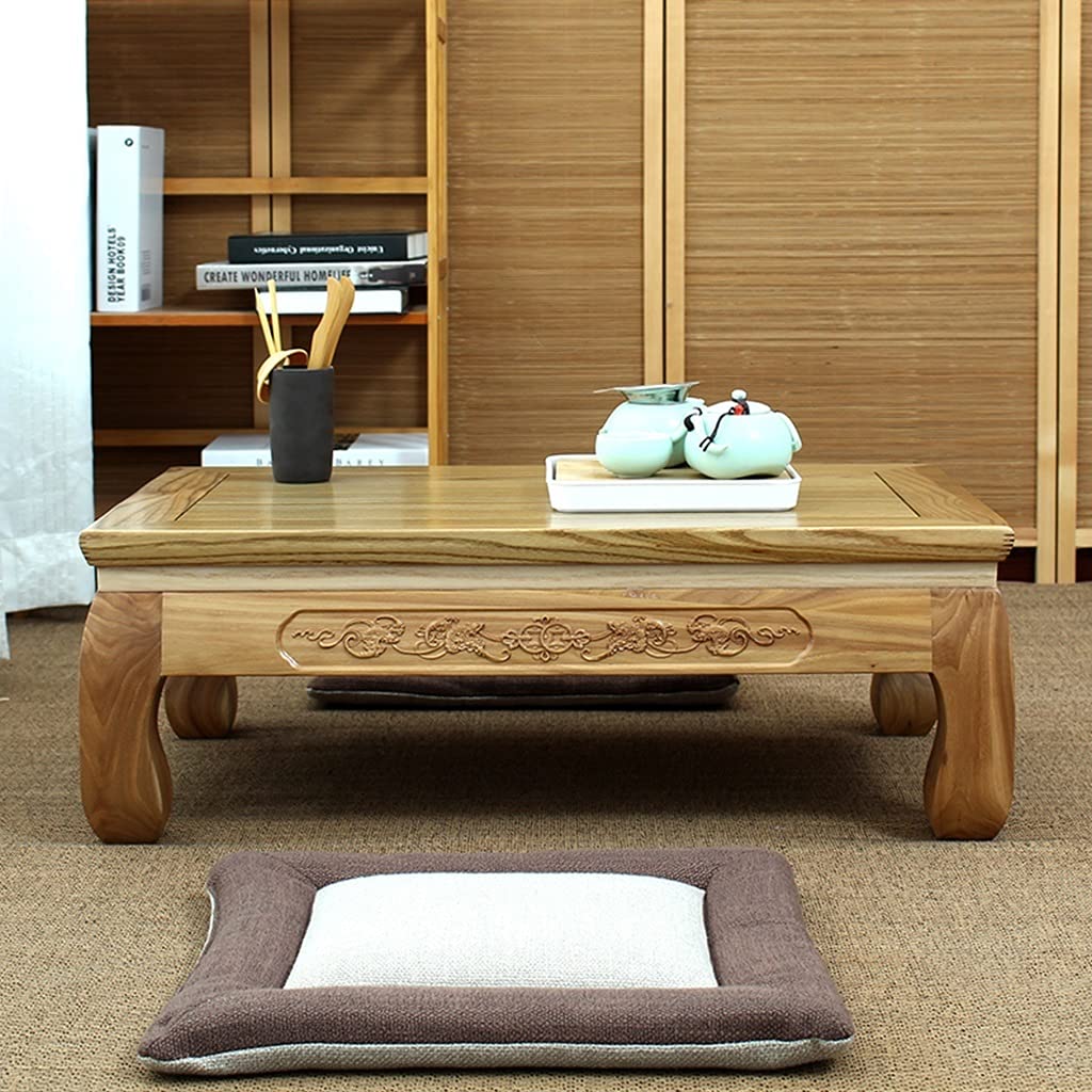 Solid Wood Coffee Table - Elm Low Living Room Table, Chinese Tea Table, Laptop Desk & Study Table for Home Office | Rustic Furniture for Small Spaces, Modern Living Room Decor
