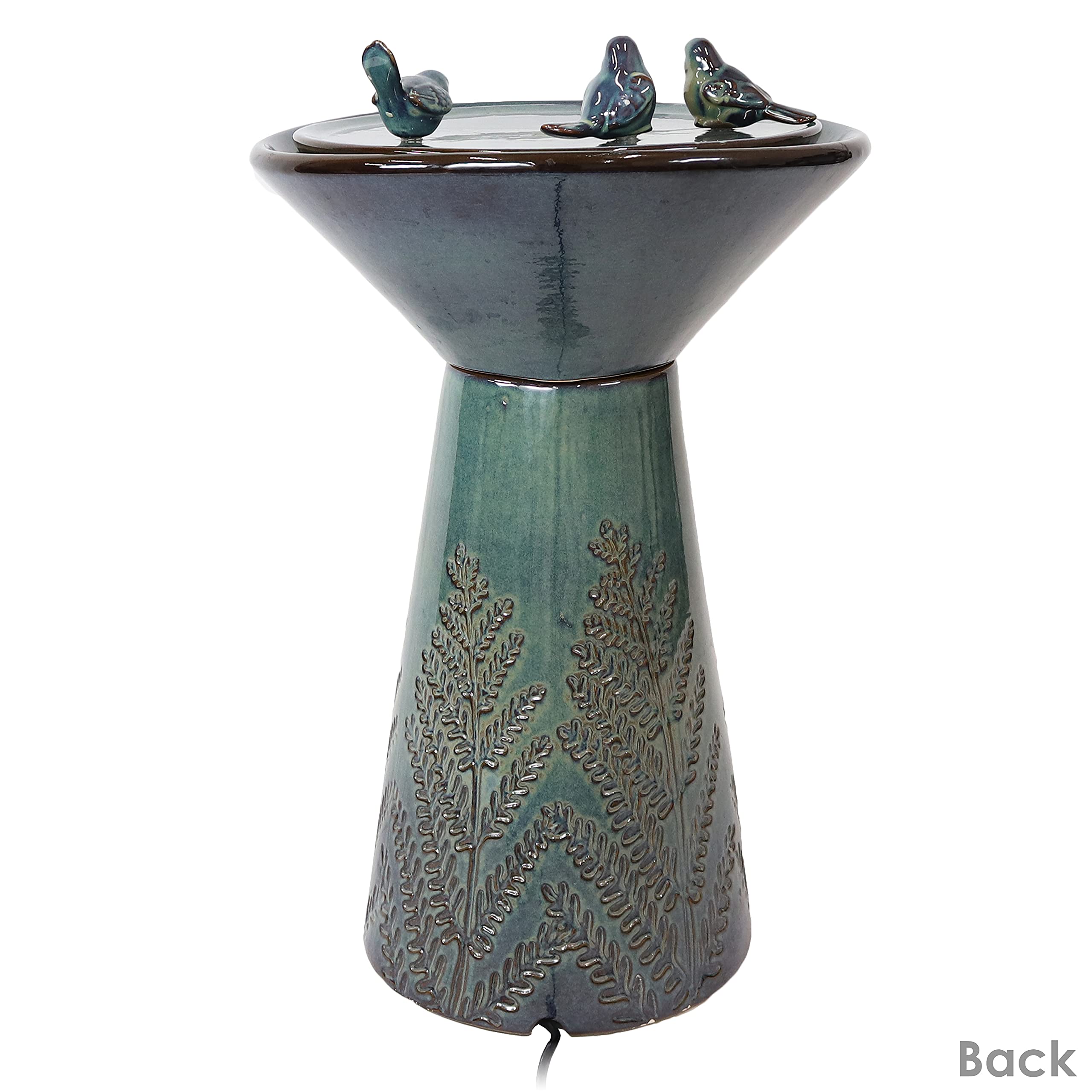 28-Inch Sunnydaze Gathering Birds Outdoor Garden Fountain with LED Lights - Water Feature for Patio, Deck, Yard, and Landscaping - Green Decorative Fountain for Relaxing Outdoor Spaces