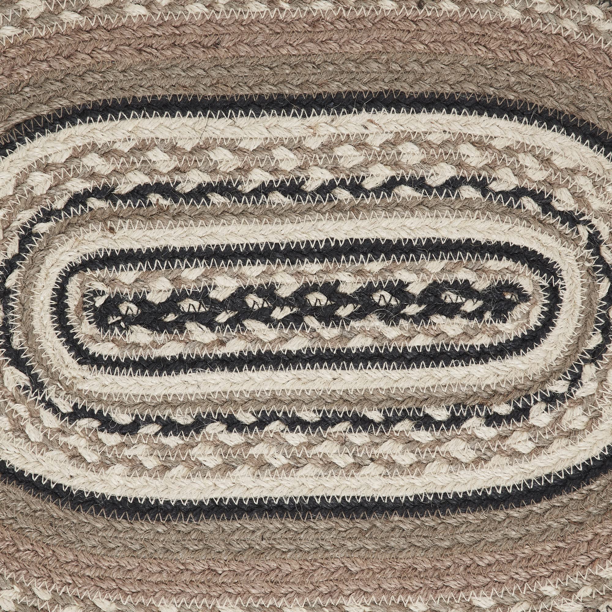 Sawyer Mill Braided Jute Oval Dining Table Placemat - Charcoal Creme 12x19 - Eco-Friendly Natural Fiber Table Decor for Farmhouse, Rustic & Coastal Dining Rooms