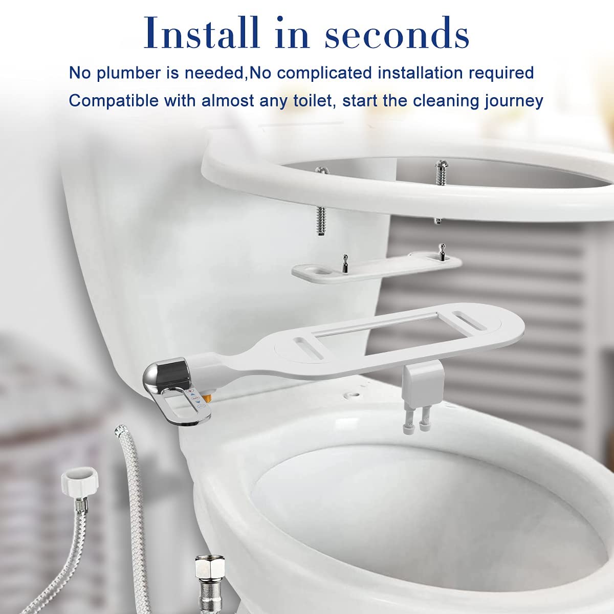 Ultra Slim Bidet Toilet Seat Attachment - Self Cleaning Dual Nozzle, Adjustable Water Pressure, Non-Electric Fresh Water Spray for Feminine & Personal Hygiene (Silver) | Perfect for Bathroom Upgrade, Elderly Care & Postpartum Recovery