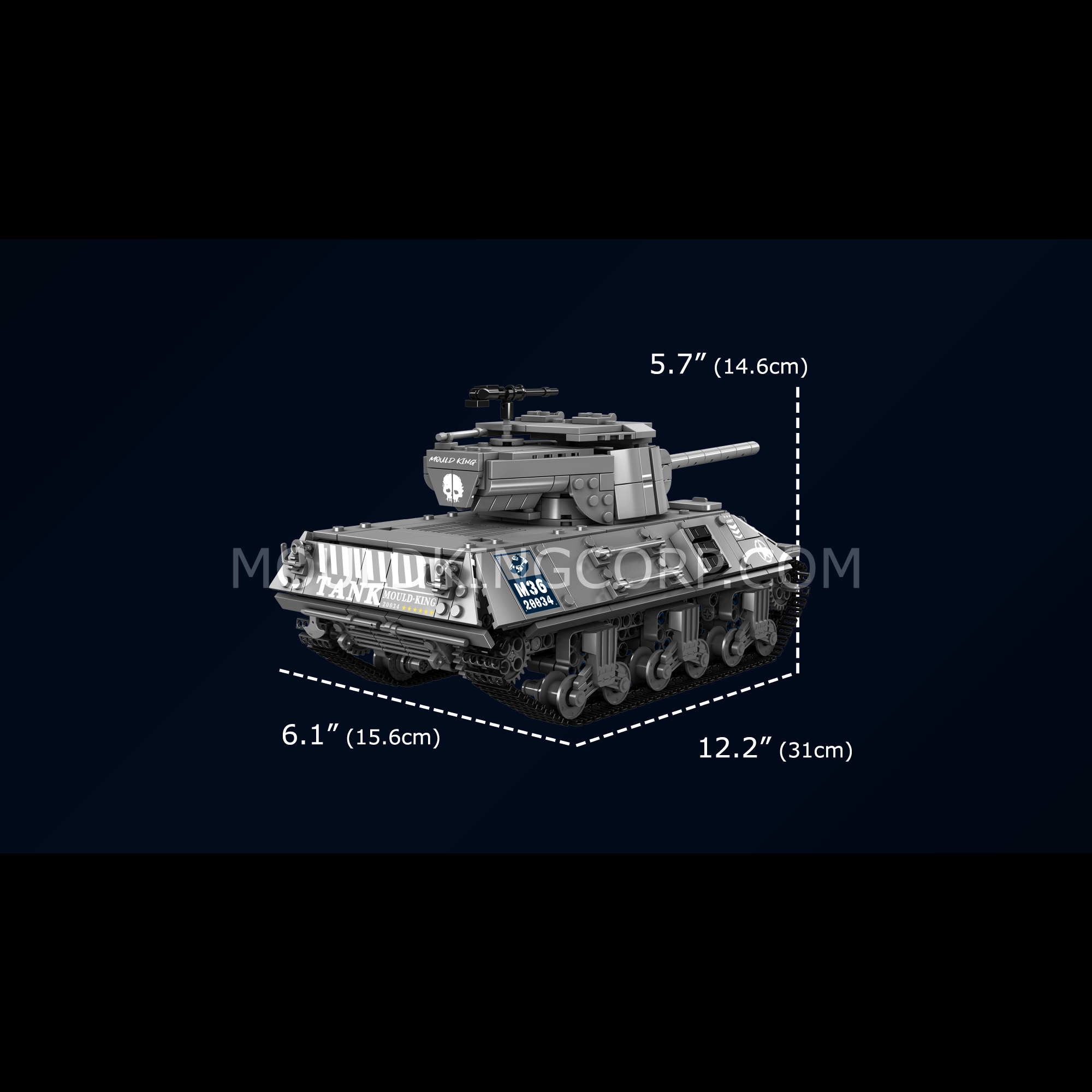 Mould King 20034 Pershing Heavy Tank Building Blocks Set - 1,057 Pieces Military Model Kit for Adults & Teens | Perfect for Collectors, Display & WW2 Historical Enthusiasts