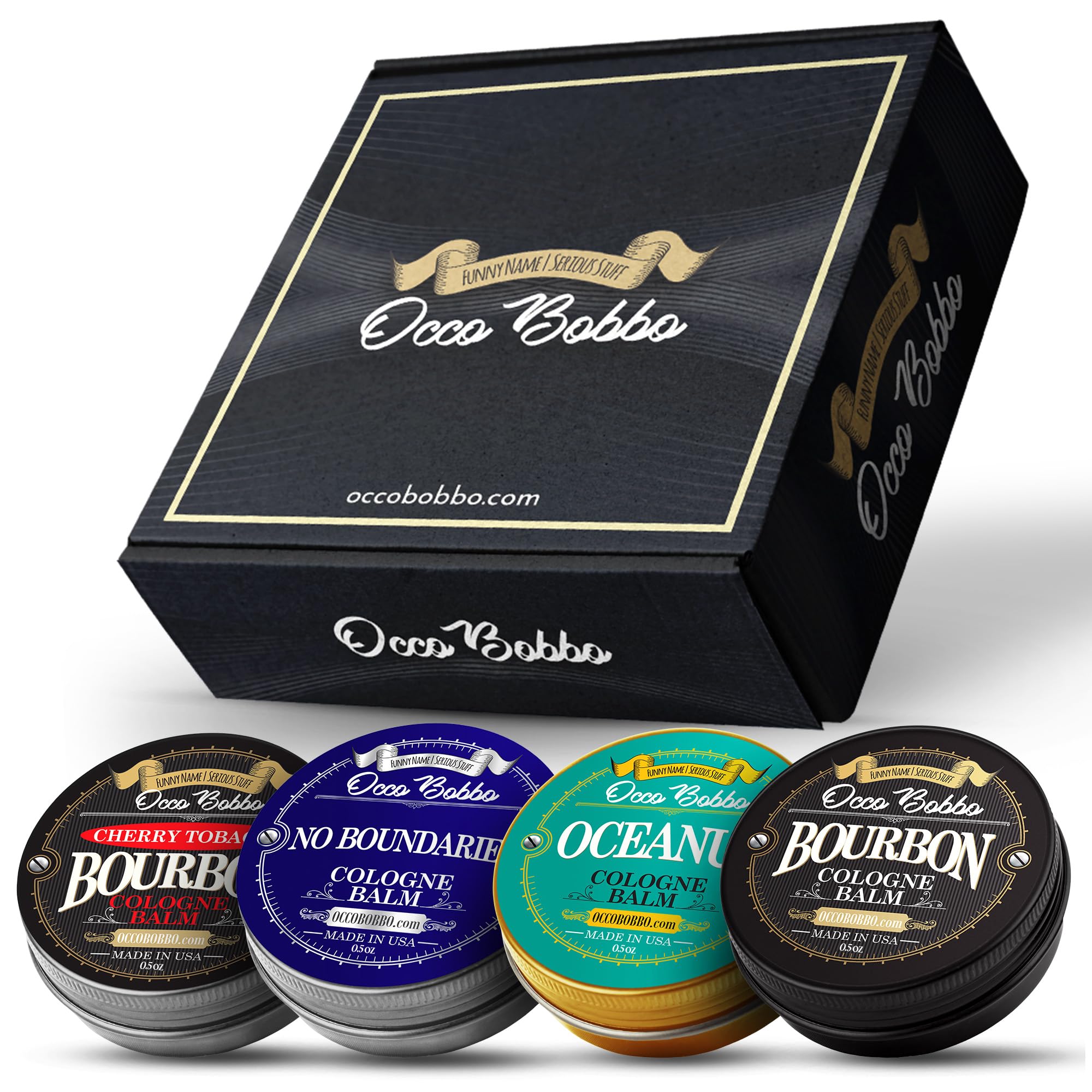 Occo Bobbo Solid Cologne for Men Samples Set - 4 Travel Size .5 oz Tins - Perfect Gift Set for Men | Great for Travel, Gym, Office & Everyday Use