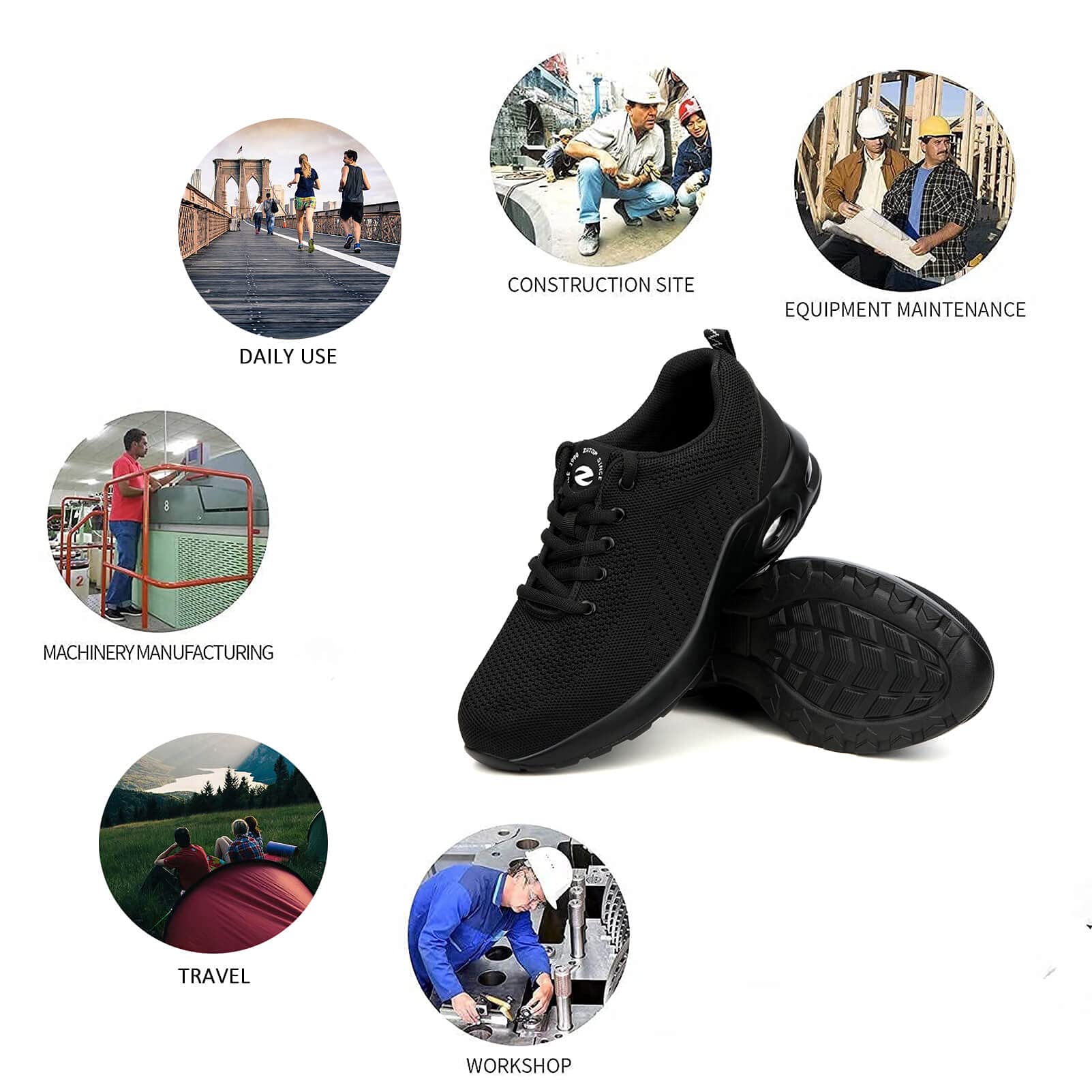 **Men's & Women's Steel Toe Safety Shoes - Lightweight Air Cushion Work Sneakers with Anti-Smash, Anti-Puncture & Slip-Resistant Design - Breathable Construction Shoes for Shock Absorption & Durability - Ideal for Construction, Warehouse & Industrial Work**