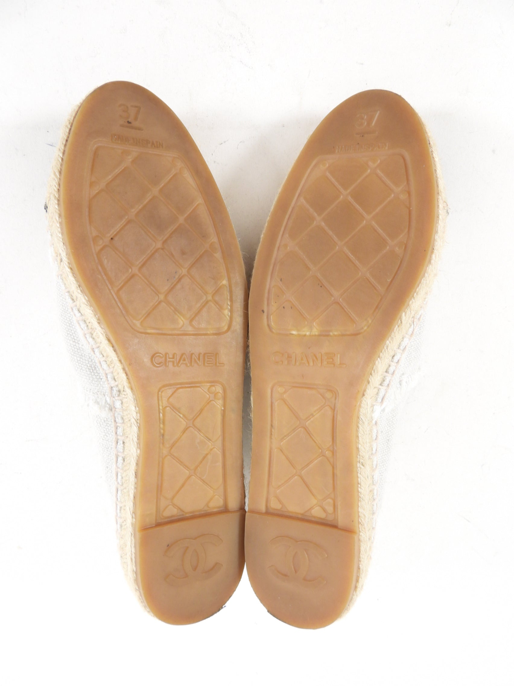Chanel Black & Natural Canvas Cap Toe CC Espadrille Flats - Women's Size 37 (Fits 36.5) | Comfortable Casual Shoes for Summer Outfits & Beach Vacations