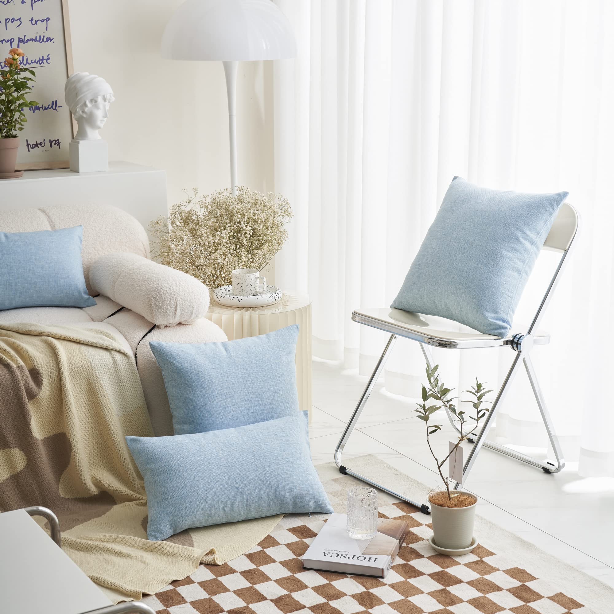 Demetex Blue 18x18 Inch Square Pillow Covers Set of 2 - Farmhouse Decorative Throw Pillows for Couch, Sofa & Chair - Soft & Stylish Home Decor for Living Room, Bedroom or Porch