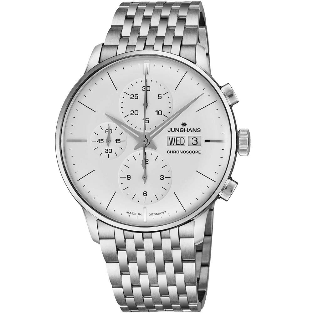 Junghans Meister Chronoscope Men's Automatic Chronograph Watch - 40mm Silver Dial with Luminous Hands & Day-Date Function | Stainless Steel Band | German-Made Luxury Timepiece | Perfect for Business, Formal Events & Watch Collectors | Model 027/4121.45