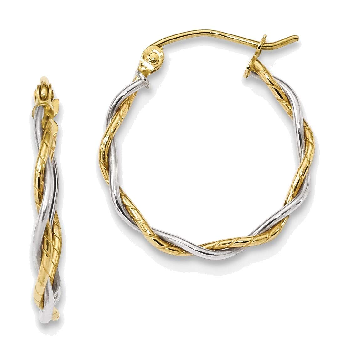 10K Yellow and White Gold Two-Tone Twisted Hoop Earrings 1.8mm - Elegant Everyday Jewelry for Women, Perfect for Work, Date Night & Special Occasions