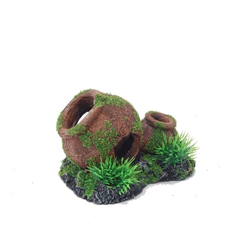 Aquatopia Decorative Clay Pot with Moss - 12 x 9 x 8cm Mini Planter for Succulents, Air Plants & Home Decor | Perfect for Indoor Gardens, Terrariums & Office Desk Decorations
