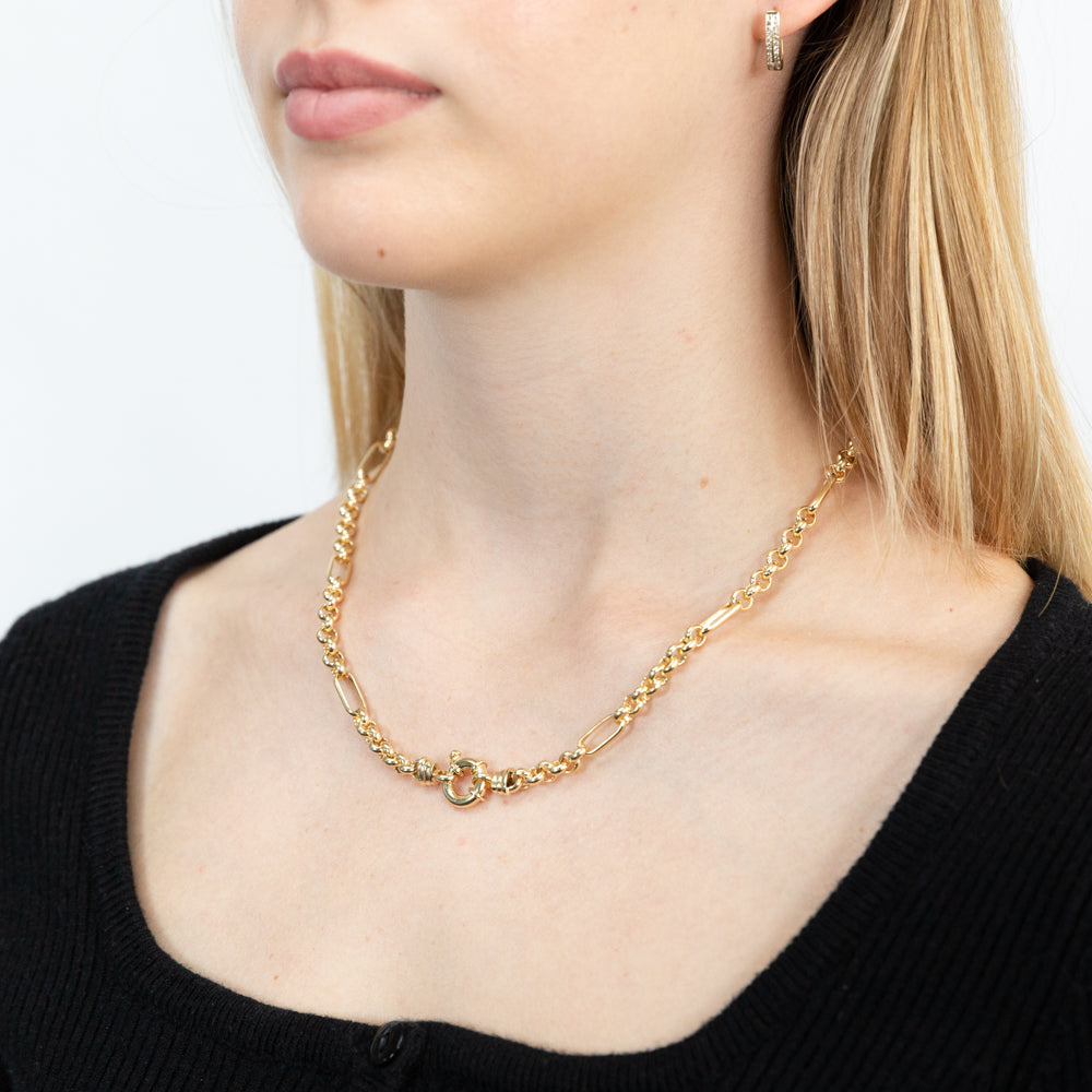 9ct Gold Silver Filled Fancy 9+1 Belcher Chain Necklace - 5.5mm Wide, 45cm Length - Perfect for Layering, Gift Giving & Everyday Elegance