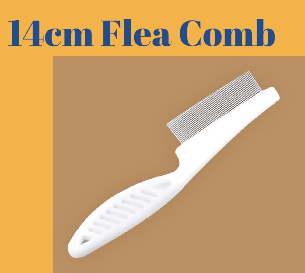 Stainless Steel Flea Comb for Cats, Dogs & Rabbits - Lice & Nit Removal Brush with Rounded Teeth - Gentle Pet Grooming Tool for Flea Control | Perfect for Home Pet Care & Veterinary Use
