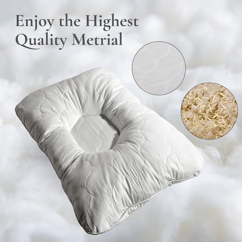 Sleep & Beyond myTraining 100% Natural Wool Filled & Cotton Sateen Quilted Pillow Case - All Seasons Support for Neck, Shoulders & Spine - Lightweight, Washable Queen Size Pillow (Ivory) - Perfect for Home, Office & Travel Comfort