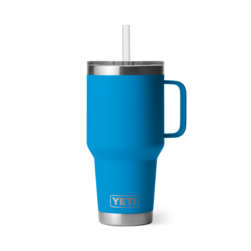 Yeti Rambler® 35 oz Insulated Stainless Steel Tumbler with Straw Lid - Big Wave Blue - Perfect for Outdoor Adventures, Camping, and Beach Trips