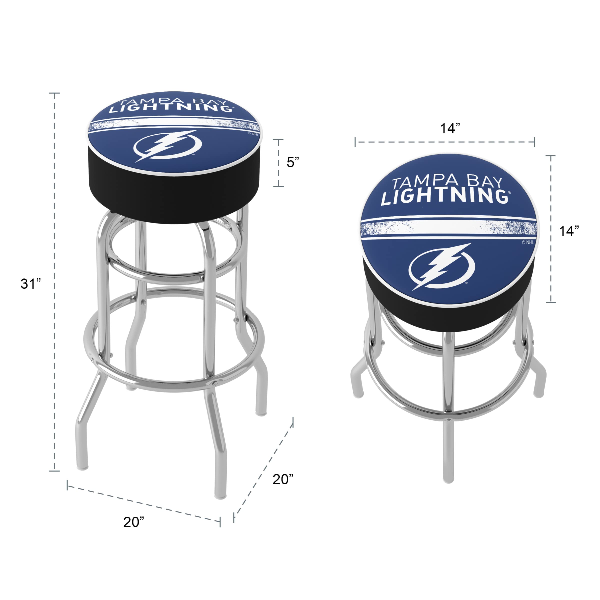 Trademark Global Tampa Bay Lightning Logo Swivel Bar Stool with Foam Padded Seat - Game Room, Garage & Home Bar Stool - Perfect for Sports Fans, Man Cave Decor & Sports Themed Parties