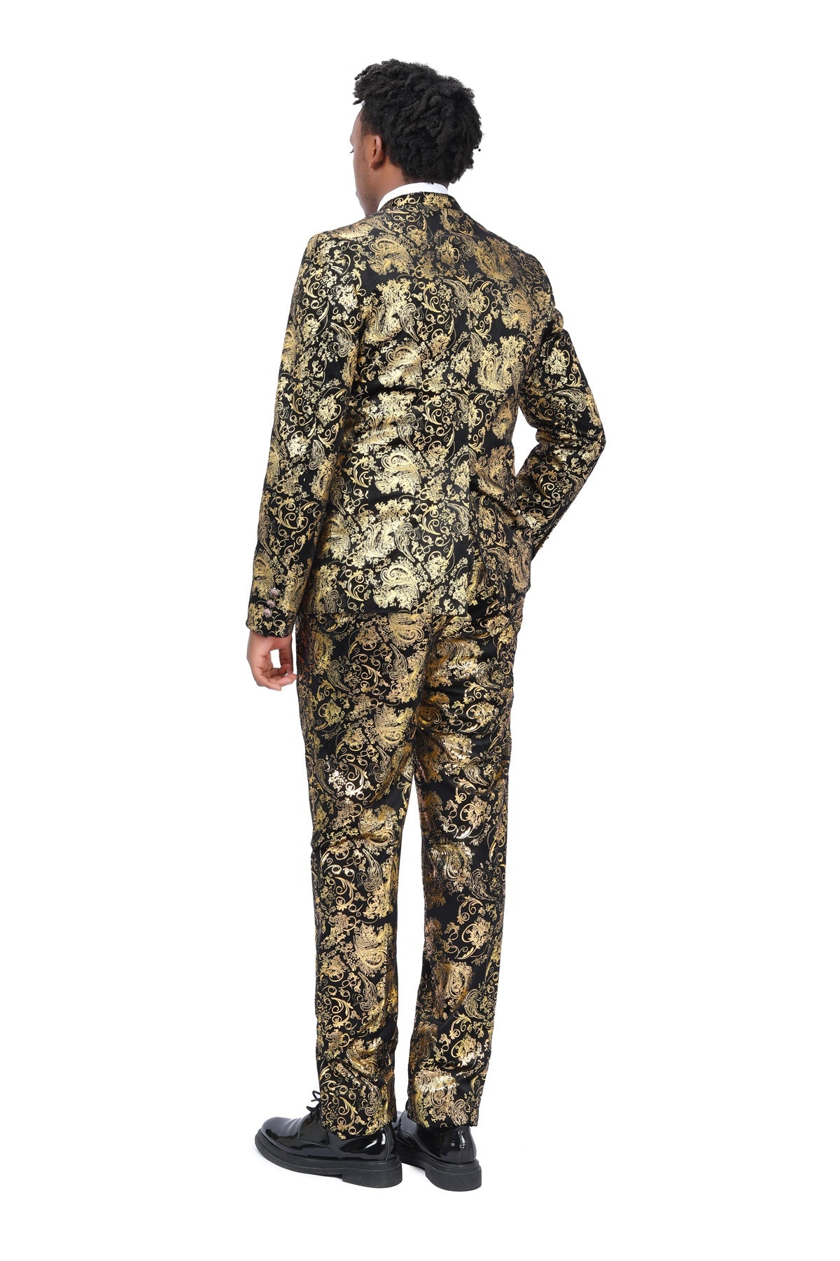 2 Piece Slim Fit Floral Print Dress Suit for Women - Elegant Gold Office Wear & Party Outfit