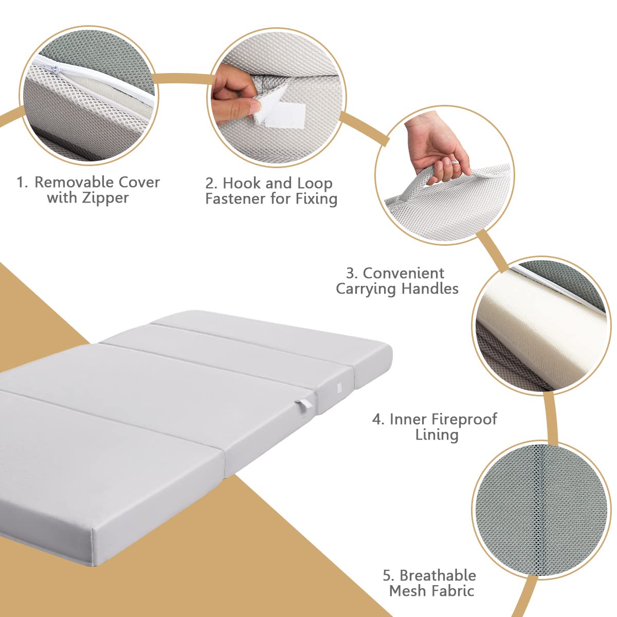 KOMFOTT 4 Inch Tri-Fold Foam Mattress - Twin XL Size with Removable Washable Cover - Portable Folding Guest Bed for Camping, Travel & Home Use - Gray Comfort Mattress for Floor, Sofa & Temporary Sleeping