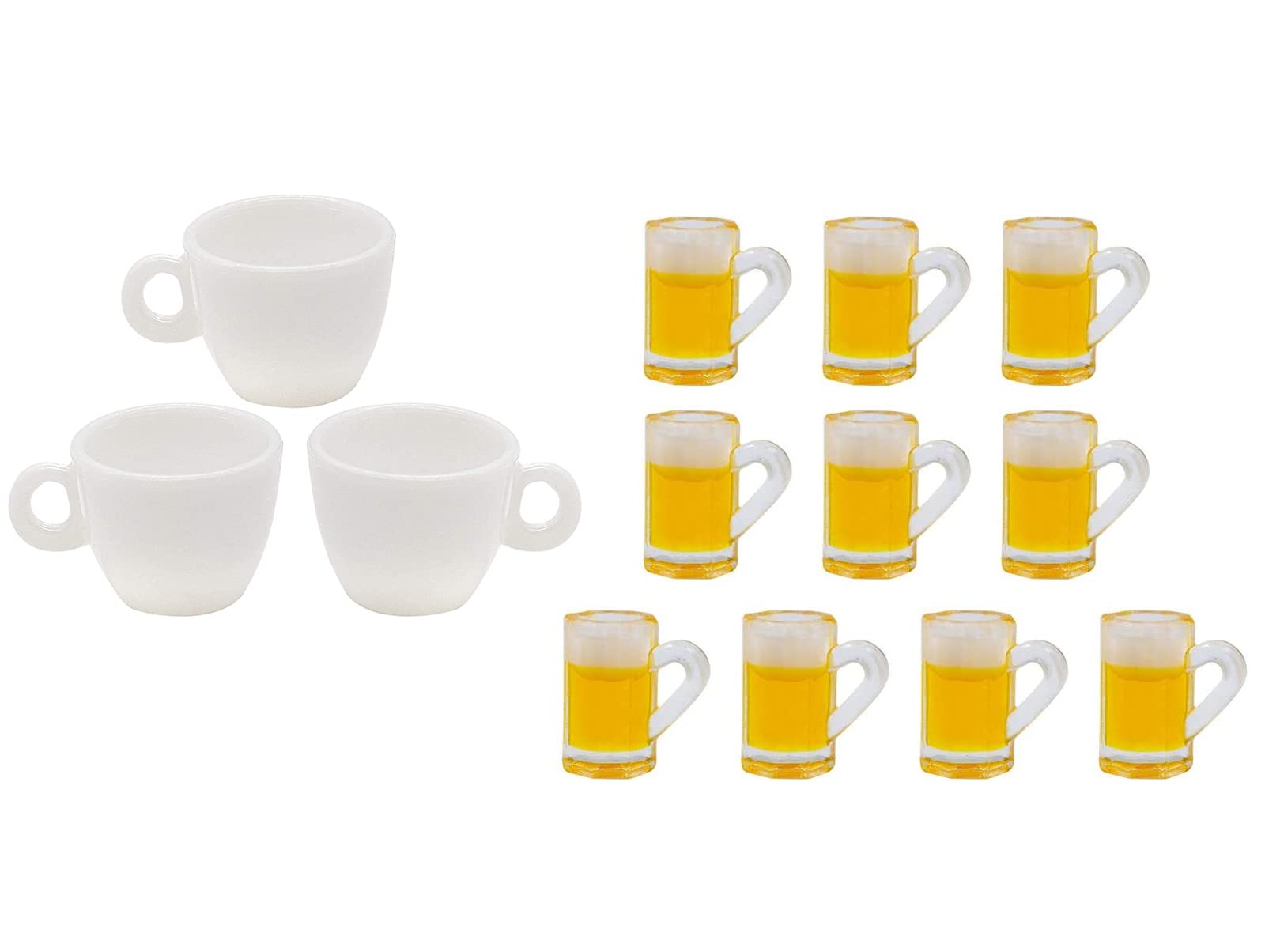 20 Pcs Mini Coffee Mug Tea Miniatures - White Ceramic Coffee Cups & 10 Pcs Plastic Beer Cup Model Set - Perfect for Dollhouse Decor, Miniature Displays, and DIY Crafts