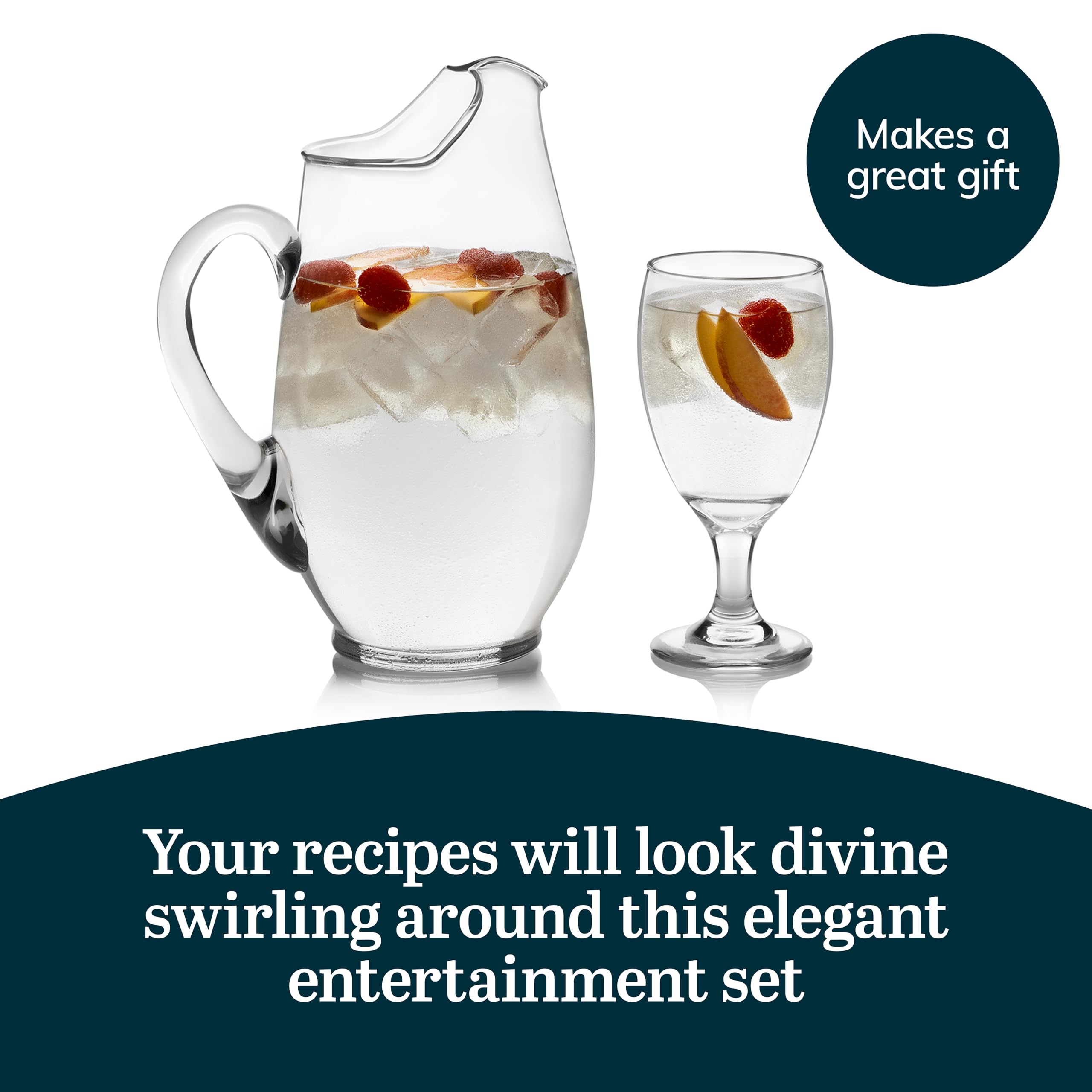 Libbey Carolina 6-Piece Glass Goblet Set with Large Pitcher - Clear Elegant Water Goblets & Modern Lemonade Jar for Parties, Weddings & Casual Gatherings - Perfect for Entertaining, Home Decor & Hosting Guests