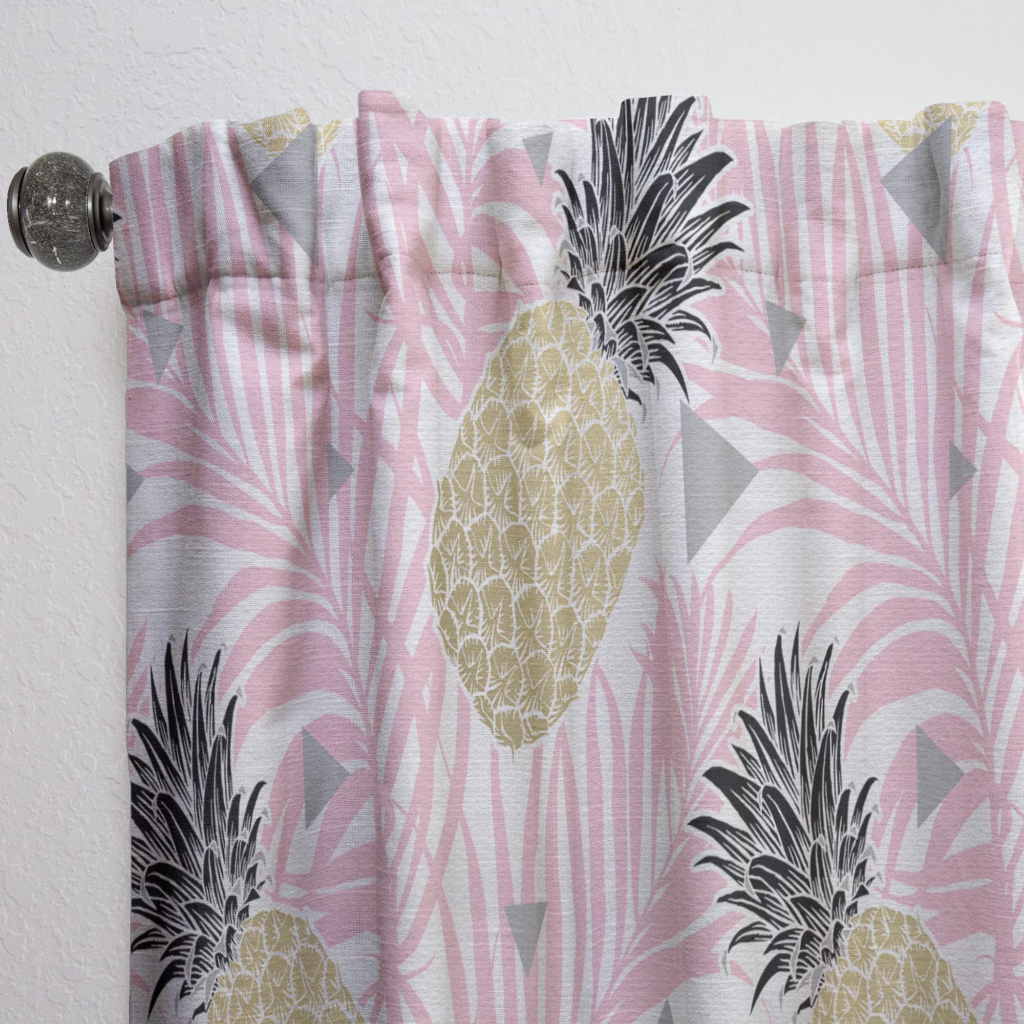 DesignQ Thermal Insulated Curtains - Golden Pineapple Pink Leaves Pattern, Single Panel 52x120 Inches for Bedroom & Living Room - Blackout Drapes for Privacy, Energy Saving & Home Decor