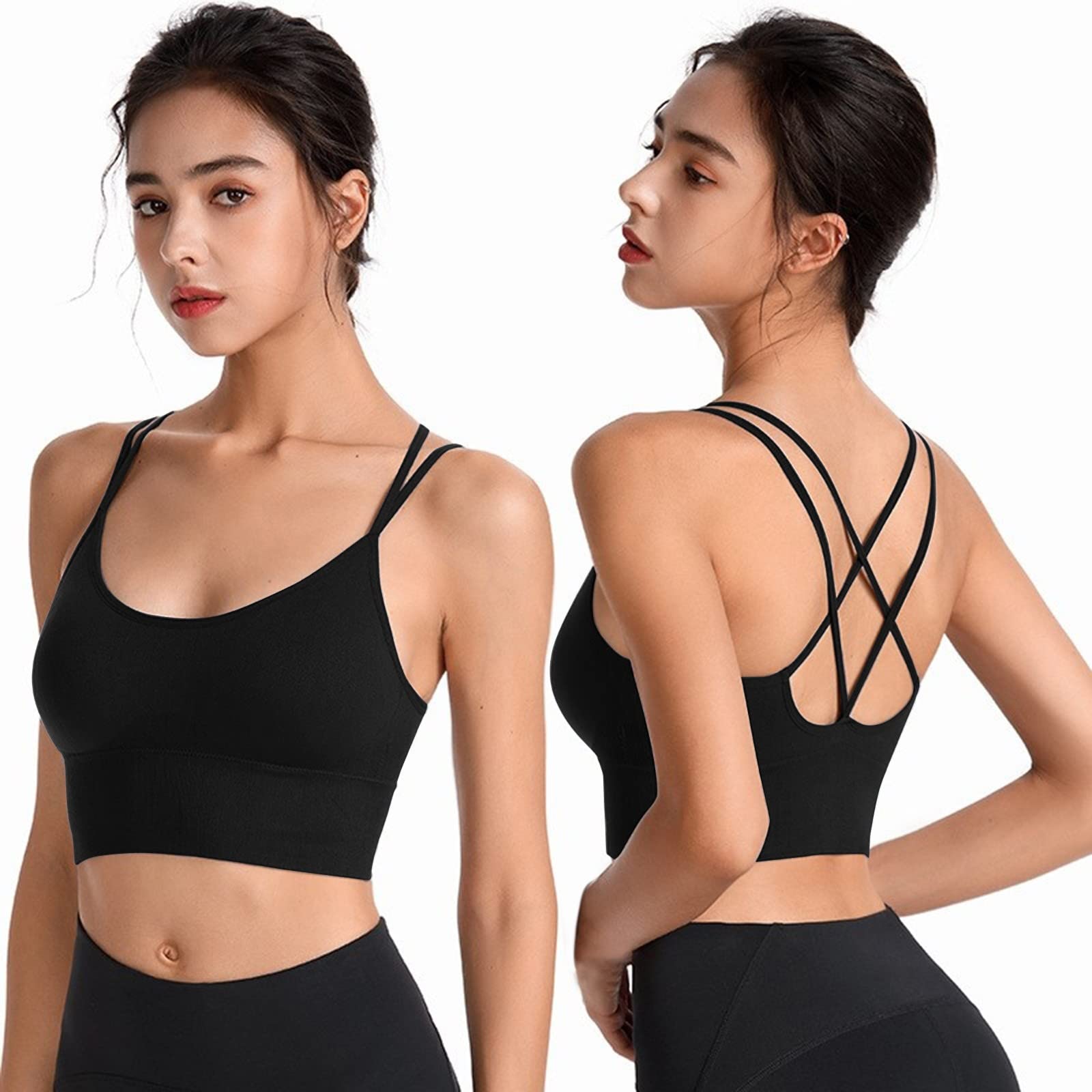 Push Up Bras for Women - 2 Pack Cross Back Sports Bras with Padded Straps, Front Closure No Underwire - Perfect for Yoga, Gym & Everyday Comfort