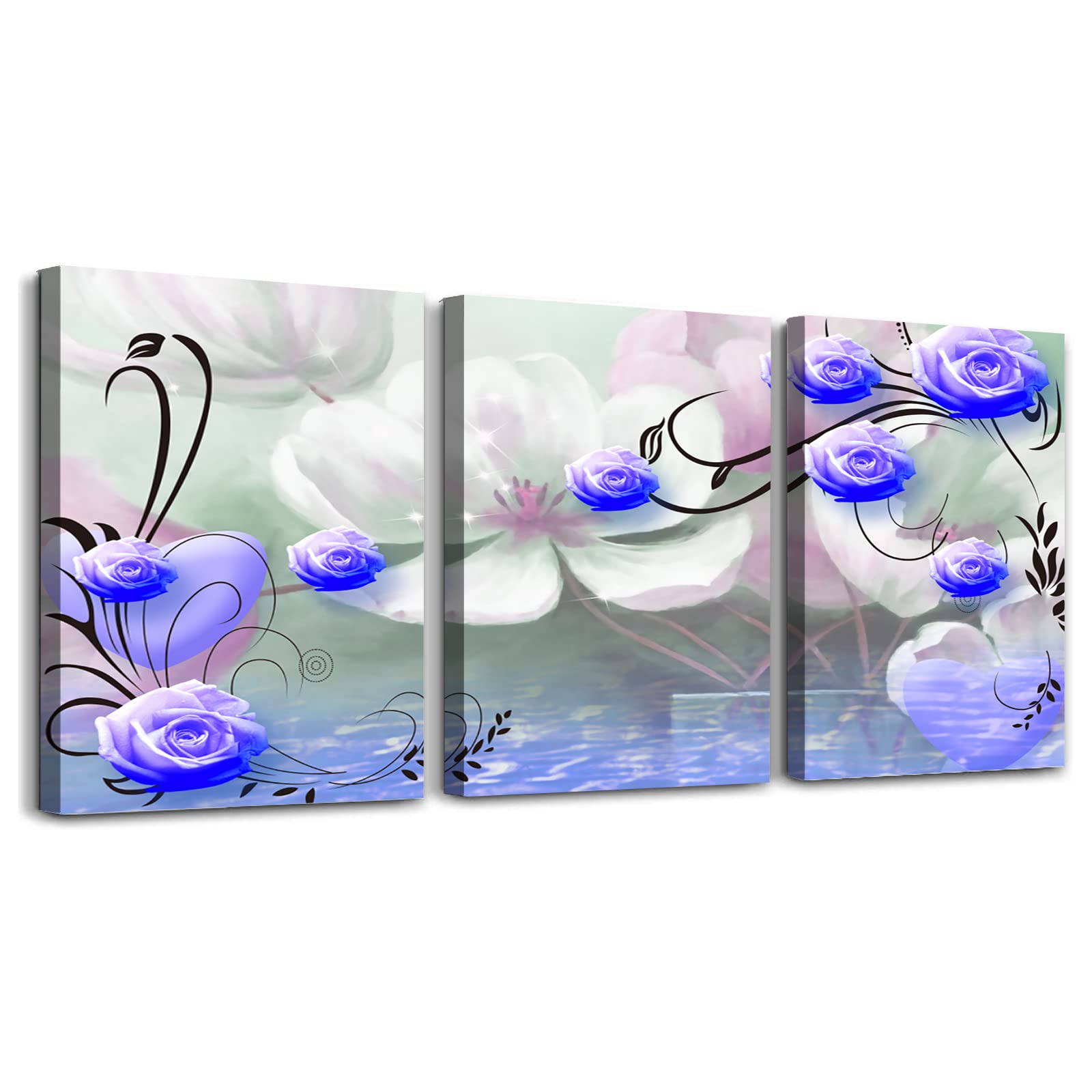 Abstract Flower Canvas Wall Art - Boho Farmhouse Decor for Living Room & Kitchen - 3 Panels Ready to Hang