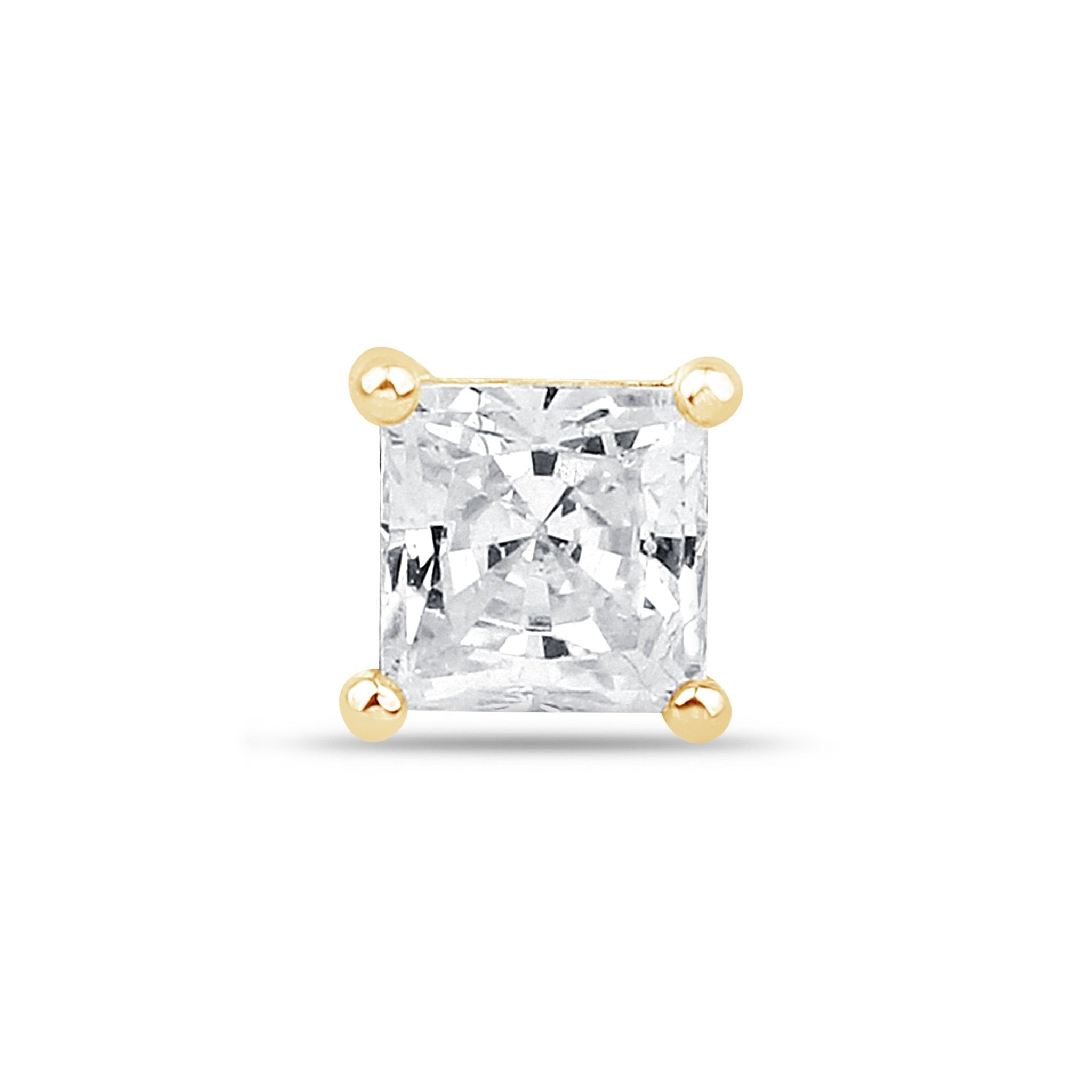 14k Yellow Gold Princess Cut Cubic Zirconia Flat Back Stud Earrings - Perfect for Weddings, Parties & Everyday Elegance