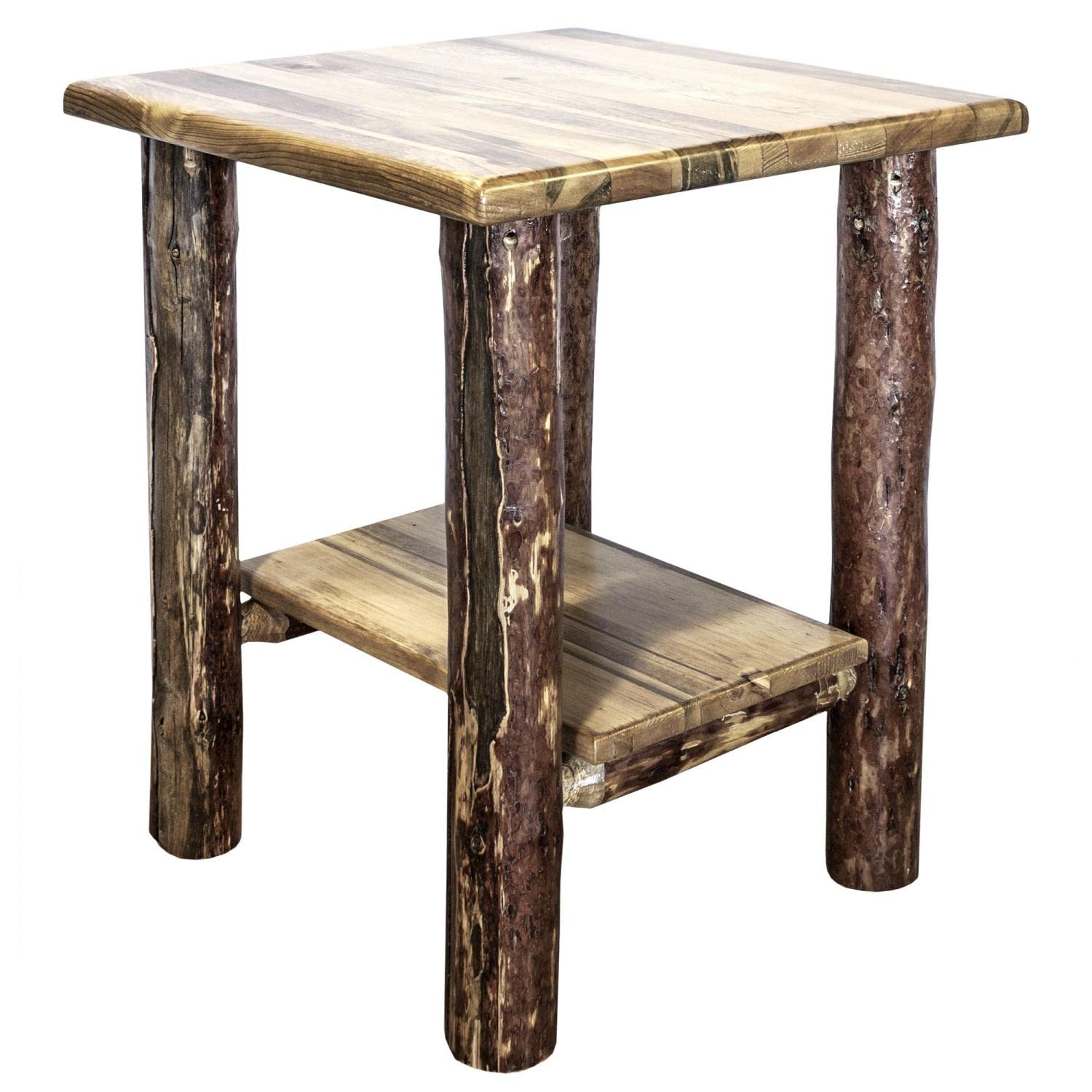 Montana Woodworks Log Nightstand with Shelf - Rustic Bedroom Furniture, Handcrafted Wood Side Table for Cabin, Lodge & Home Decor - Glacier Country Collection - Perfect for Bedrooms, Living Rooms & Vacation Cabins