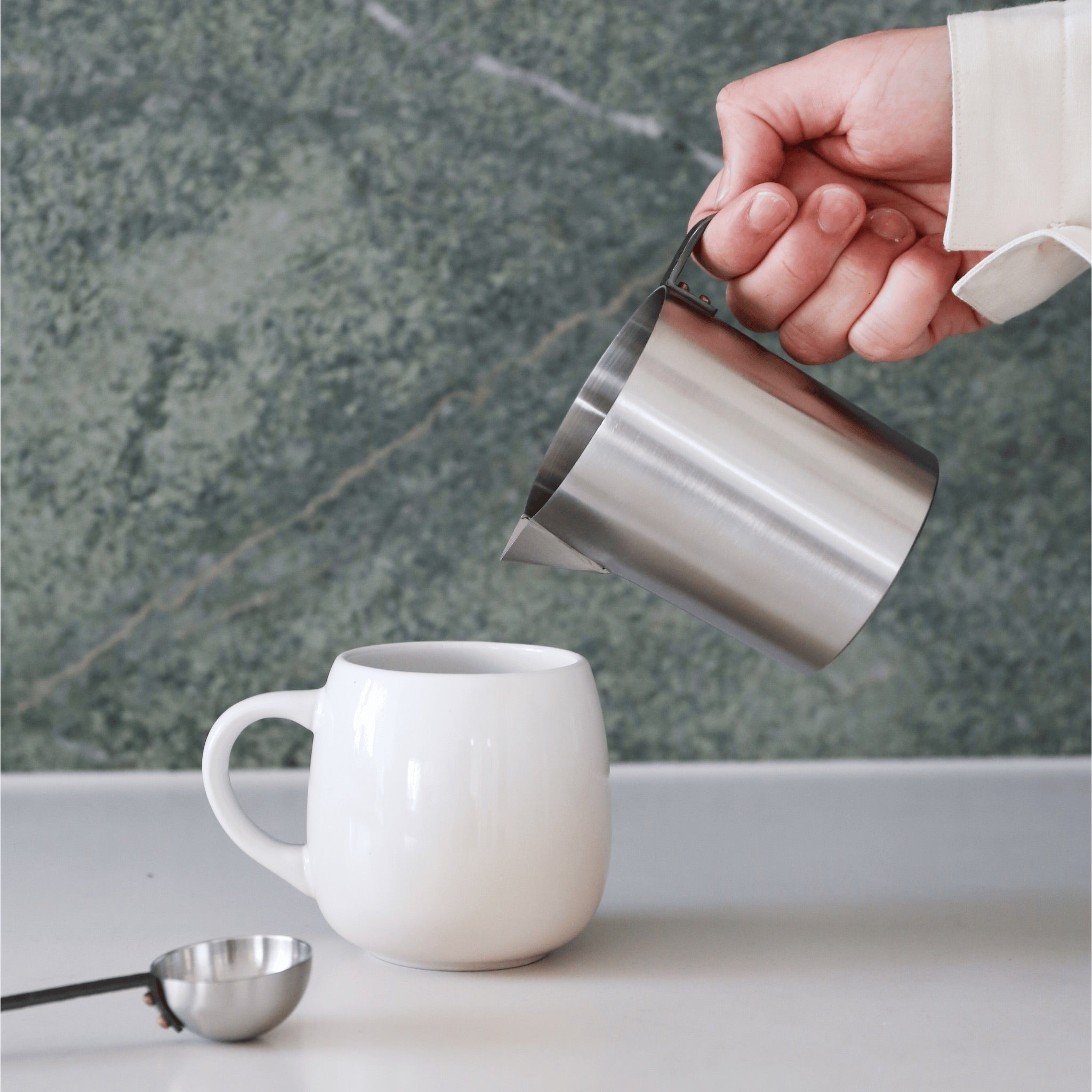 FERM LIVING Obra Stainless Steel Milk Jug - Elegant Pitcher for Coffee, Tea & Milk - Perfect for Home, Cafe & Restaurant Use