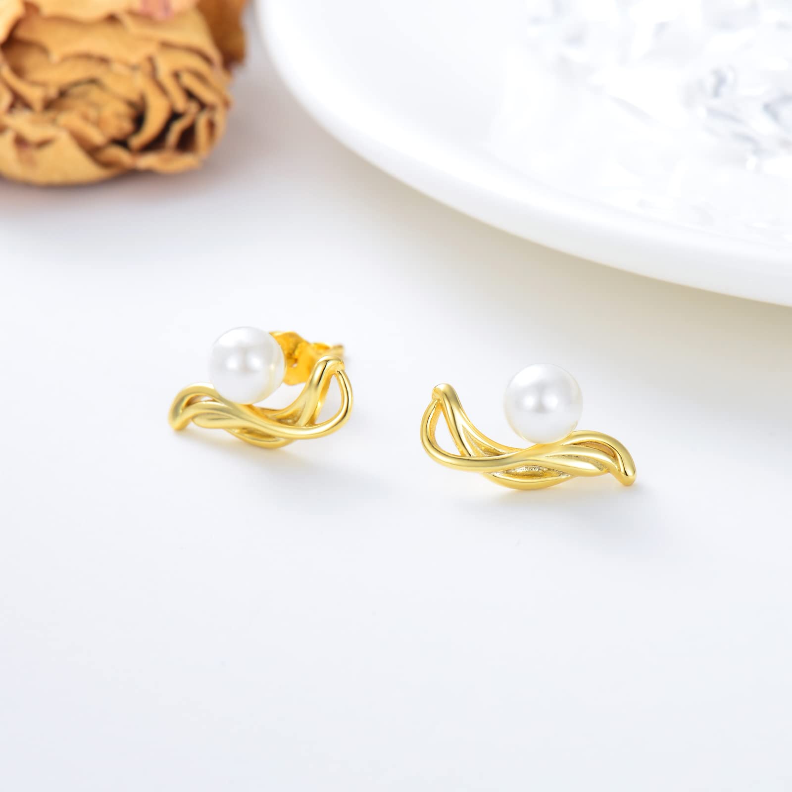 PYTALI Freshwater Pearl Stud Earrings for Women - Sterling Silver Circle Stud Earrings - Elegant Jewelry Gift for Birthday, Anniversary & Everyday Wear