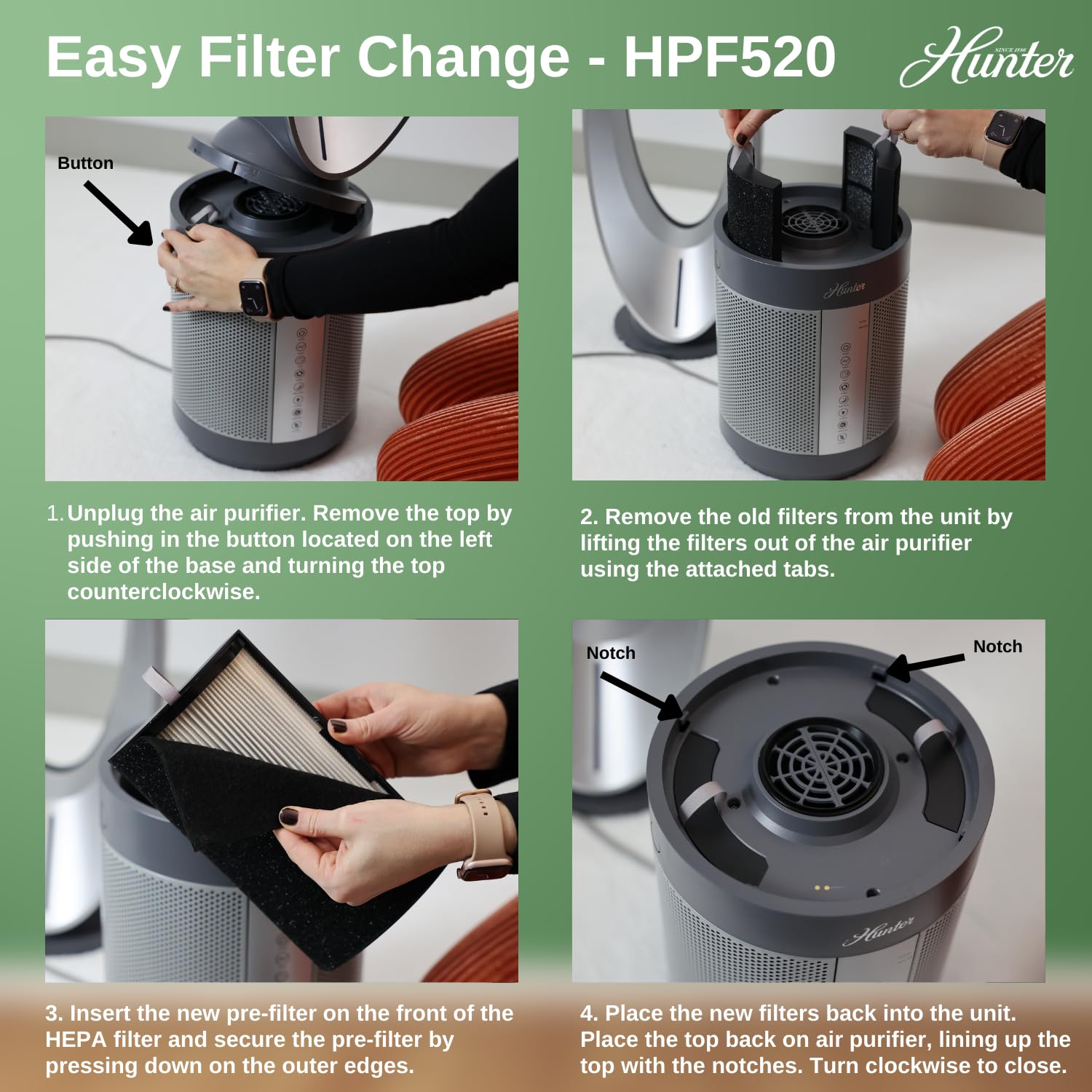 Hunter Fan Company H-HF500-VP Replacement Filter Value Pack (6-Piece Set, White) for HPF500 Air Purifier - Cleaner Air for Home, Office & Bedroom