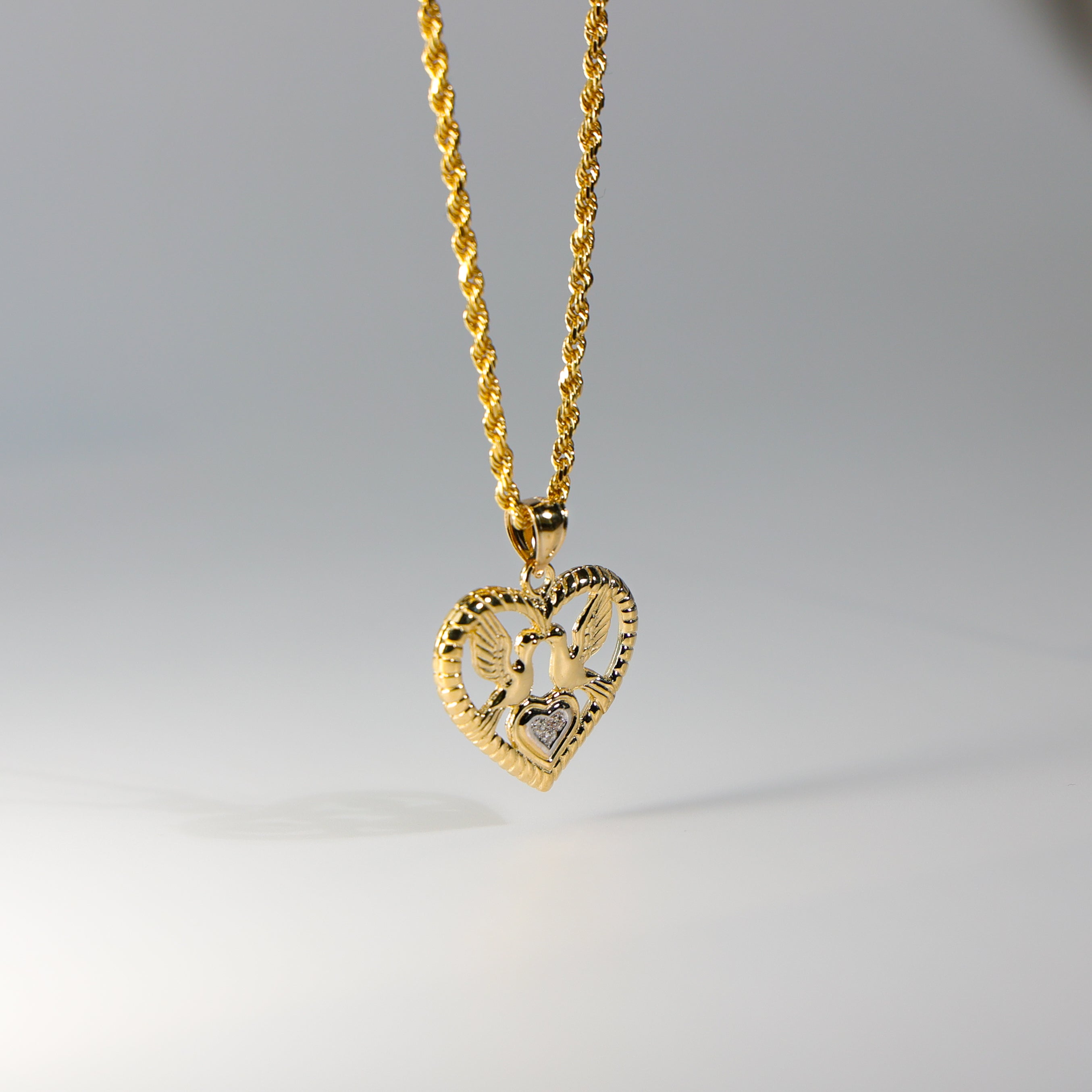 14K Gold Holy Spirit Dove Heart Pendant Necklace - Model 1499 | Religious Jewelry Gift for Baptism, Confirmation & Weddings