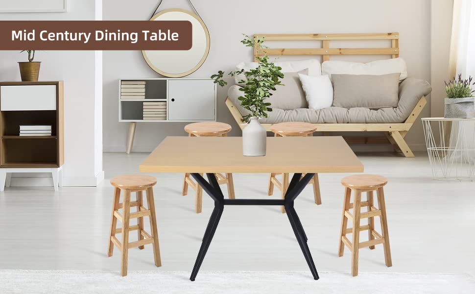 Modern Cross Metal Leg Wooden Dining Table - 48