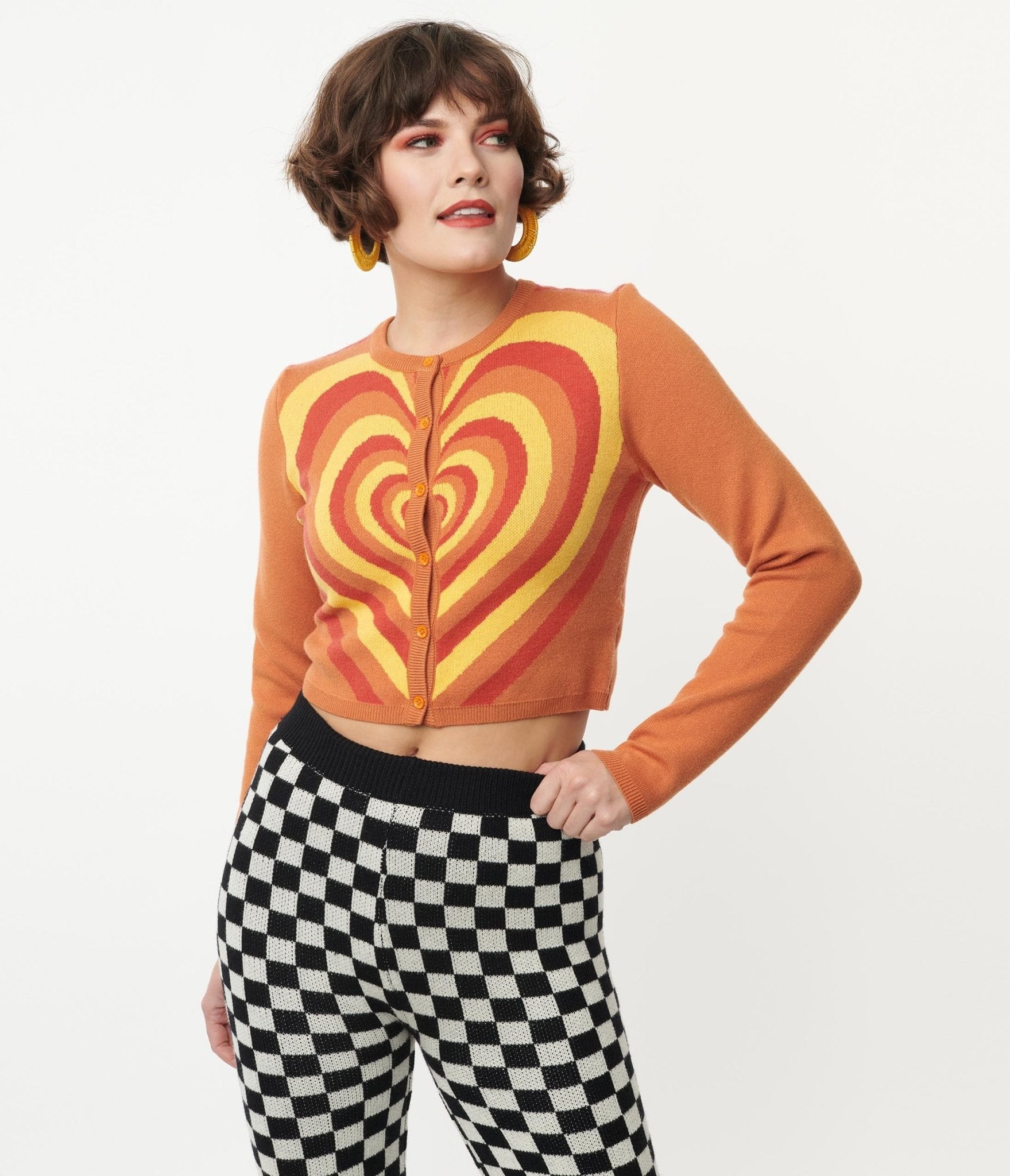 Stylish Orange Heart Stripe Cardigan for Women - Cozy Knit Sweater with Heart Pattern - Perfect for Fall & Winter Outfits, Date Nights and Casual Wear