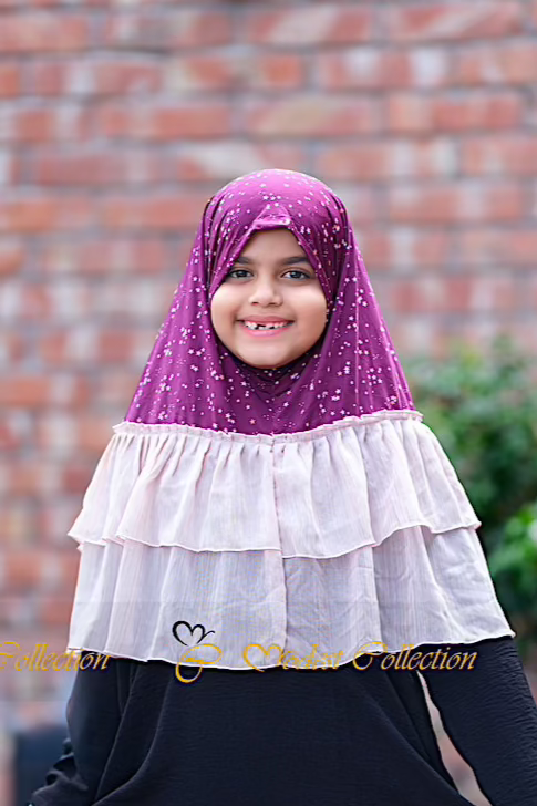 Purple Baby Hijab with Double Frill - Soft & Comfortable Islamic Headscarf for Toddlers - Perfect for Prayer, Parties, and Everyday Wear