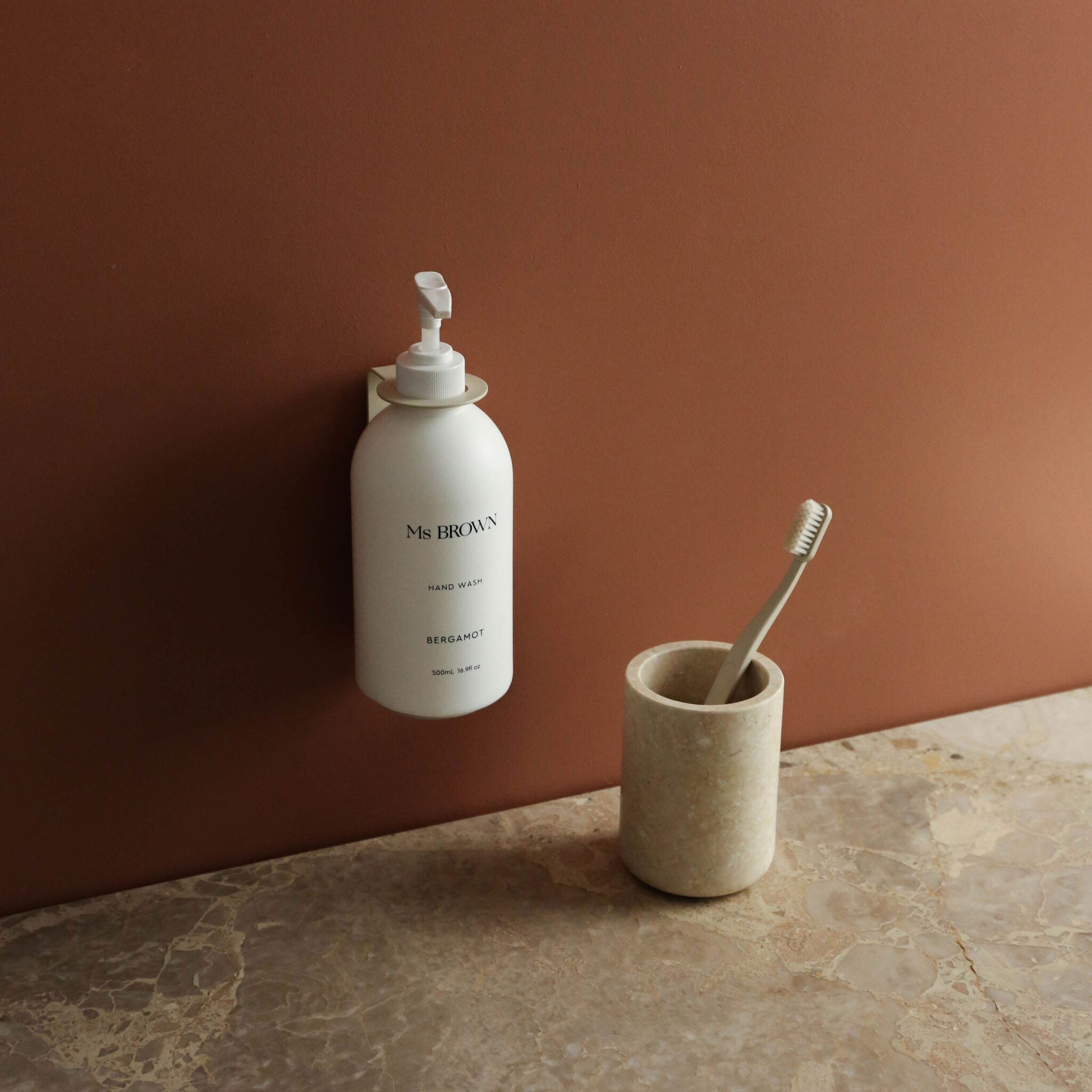 DESIGNSTUFF Single Soap Dispenser Holder - Wall Mounted Bathroom Organizer with Non-Slip Base, Sand Color - Perfect for Kitchen, Bathroom, and Laundry Room Organization
