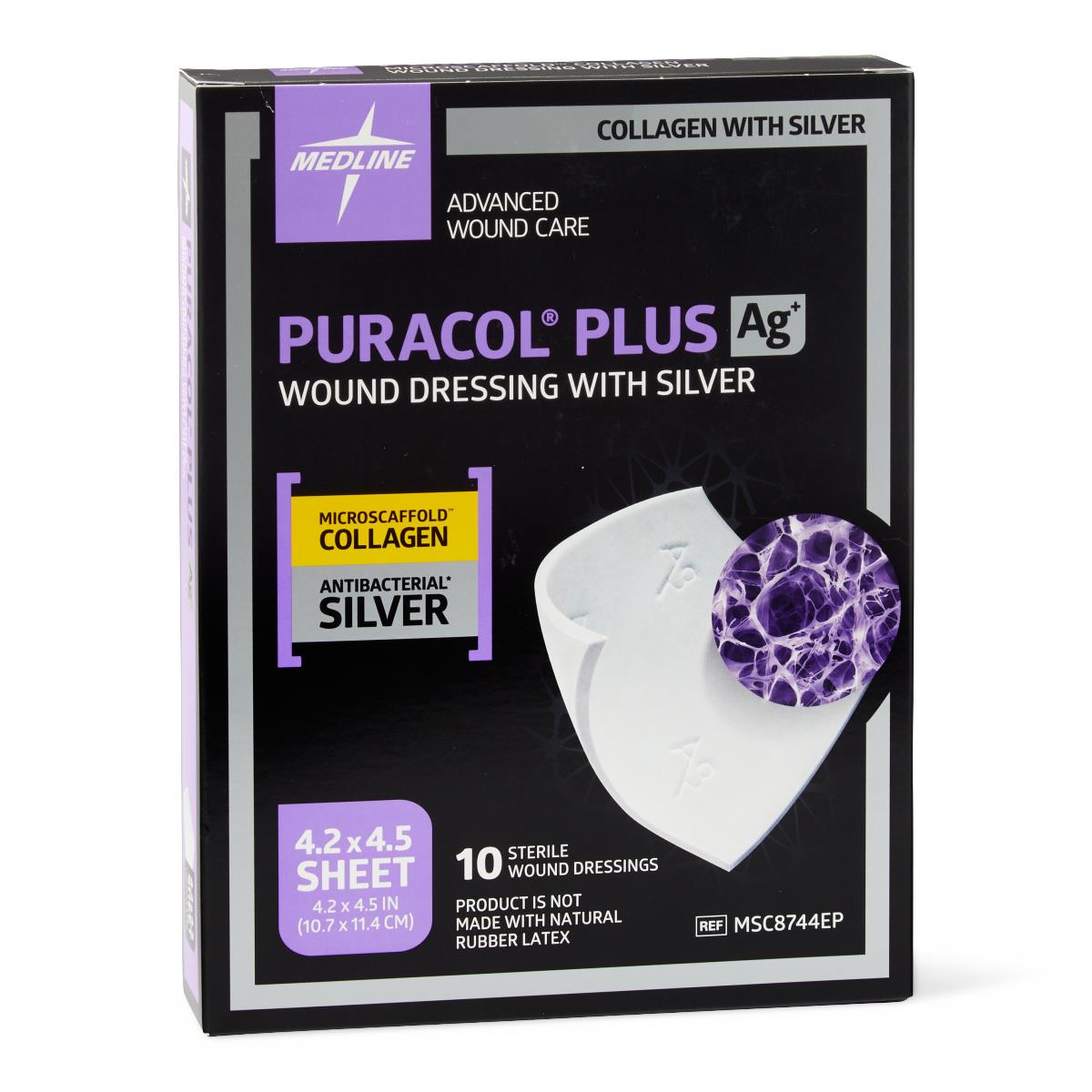 Puracol Plus AG Collagen Dressings, 4.25x4.5 Inches, Box of 10 - Advanced Wound Care for Chronic Ulcers, Burns & Surgical Wounds | Medical Grade Collagen Bandages for Faster Healing