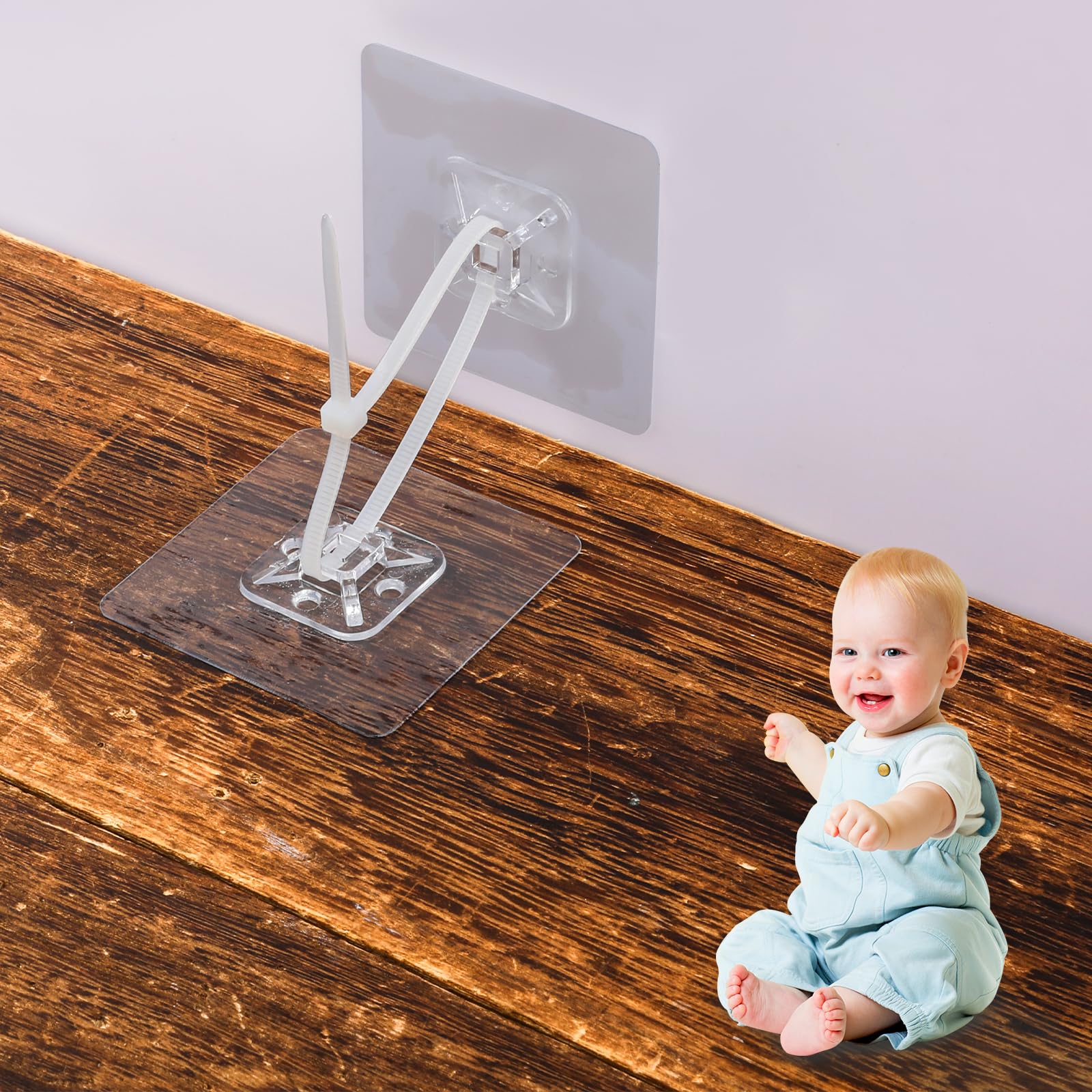 30pcs No Drill Furniture Anchors - Heavy Duty Adhesive Wall Mounting Kit with Nylon Straps for Baby Proofing & Furniture Safety | Secure Dressers, Bookshelves, Cabinets to Prevent Tip-Over Accidents (Perfect for Nursery, Kids Room & Home Safety)