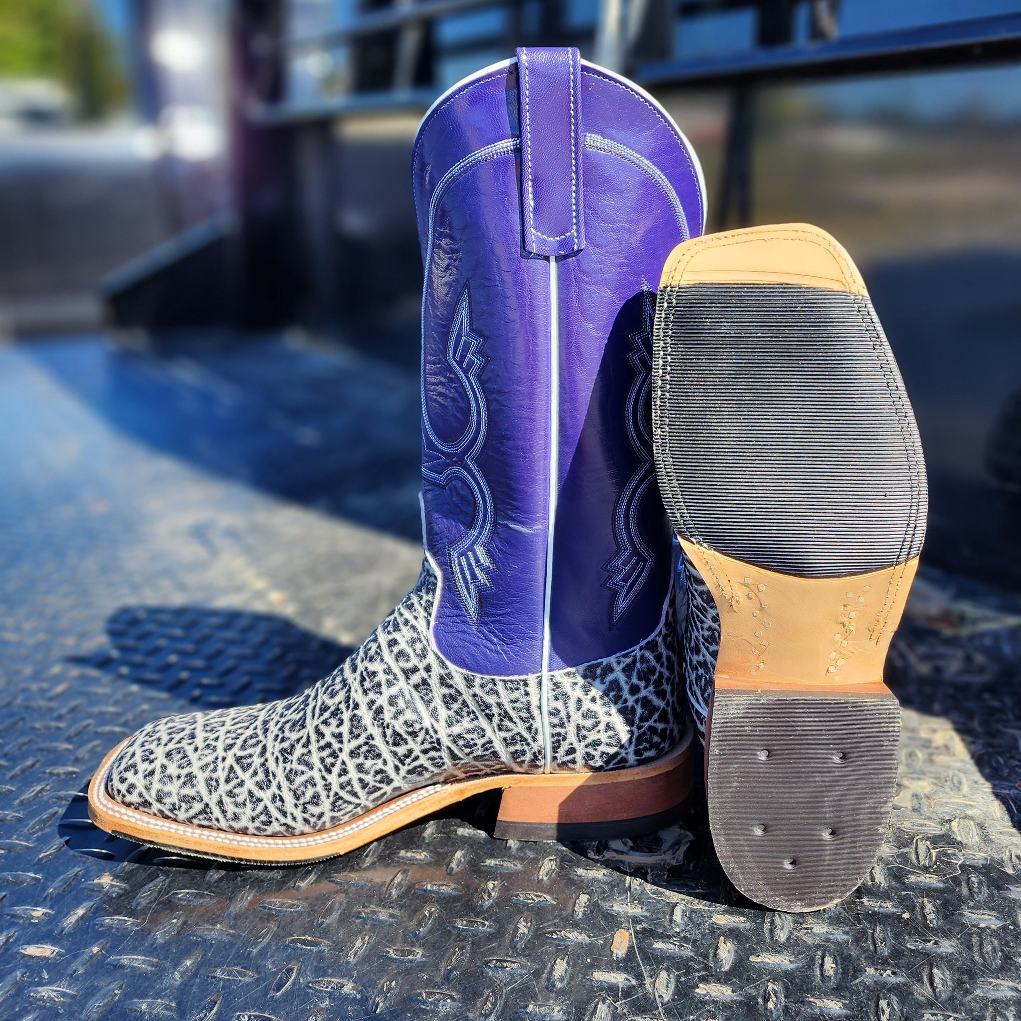 Anderson Bean Men's Black & White Vintage Elephant Cowboy Boots - Stylish Western Boots for Men, Perfect for Rodeo, Country Music Festivals & Casual Wear
