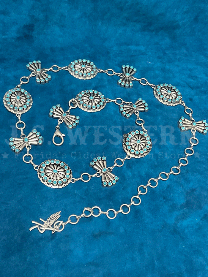 Angel Ranch D140007833 Women's Oval Butterfly Conchos Chain Belt with Turquoise Stones - Perfect for Boho Fashion, Western Outfits & Casual Wear