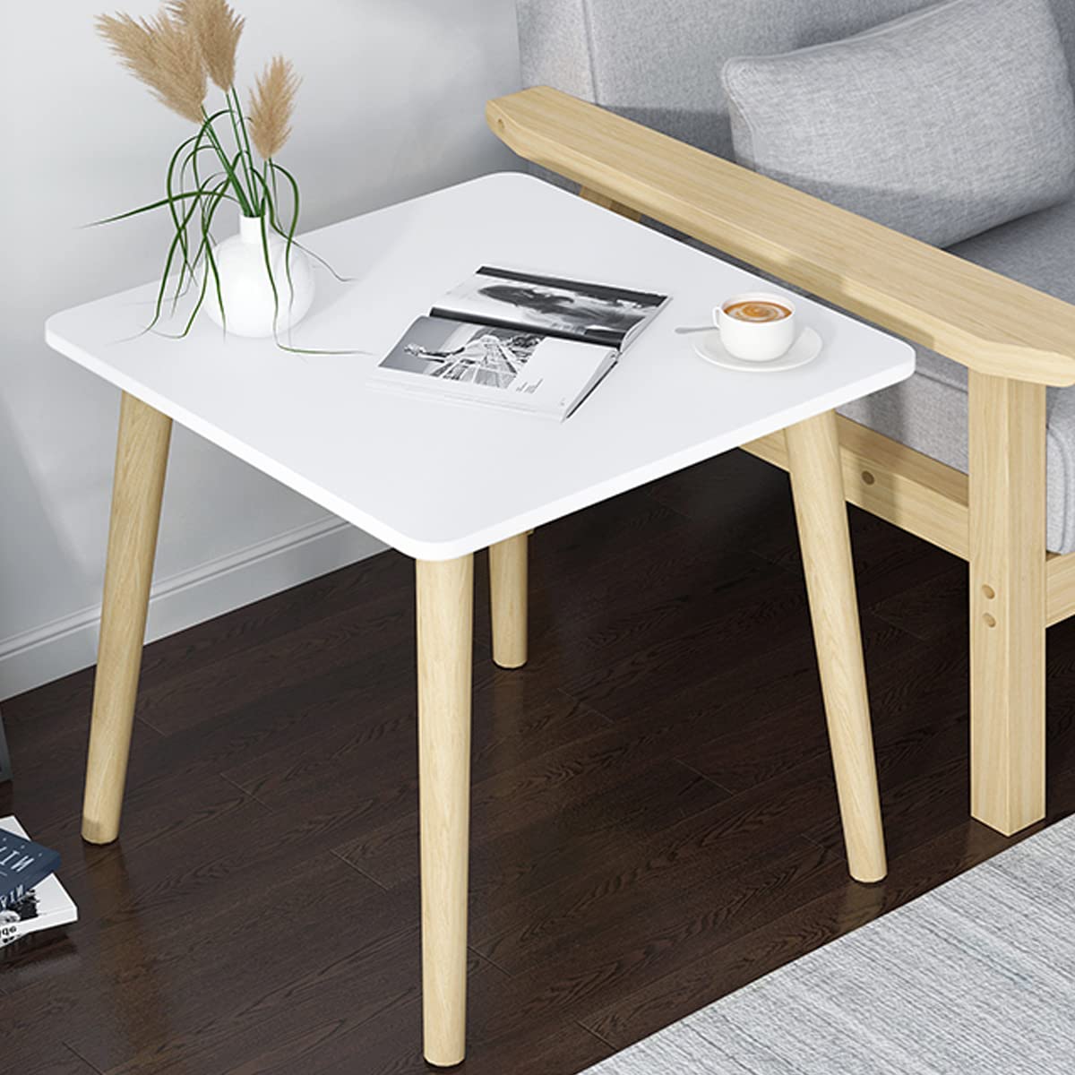 HALLOLURE 19.7 Inch Square Coffee Table - White Wooden Side Table for Living Room, Small End Table with Modern Design | Perfect for Home Decor, Apartment Furniture & Coffee Shop Use
