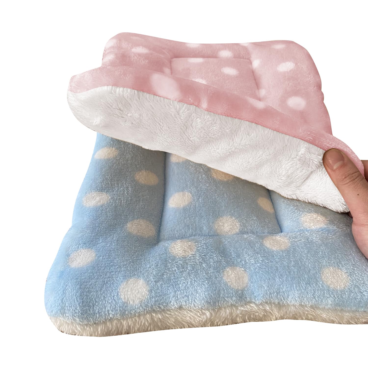 MANSHU Small Animal Plush Bed - Soft Bunny Bed for Rabbits, Squirrels, Hedgehogs - Cozy Pink & Blue 2-Piece Set - Perfect for Small Pet Cages, Playpens & Home Decor