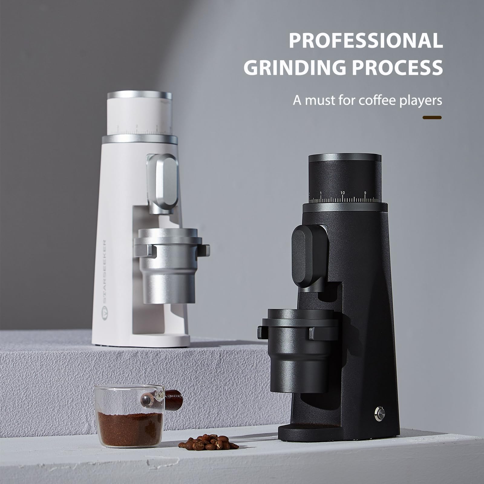 STARSEEKER EDGE Plasma Electric Coffee Grinder - Aluminum Automatic Coffee Bean Grinder for French Press, Drip Coffee & Espresso - Adjustable Fineness with Magnetic Cup - Perfect for Home, Office & Travel (White)