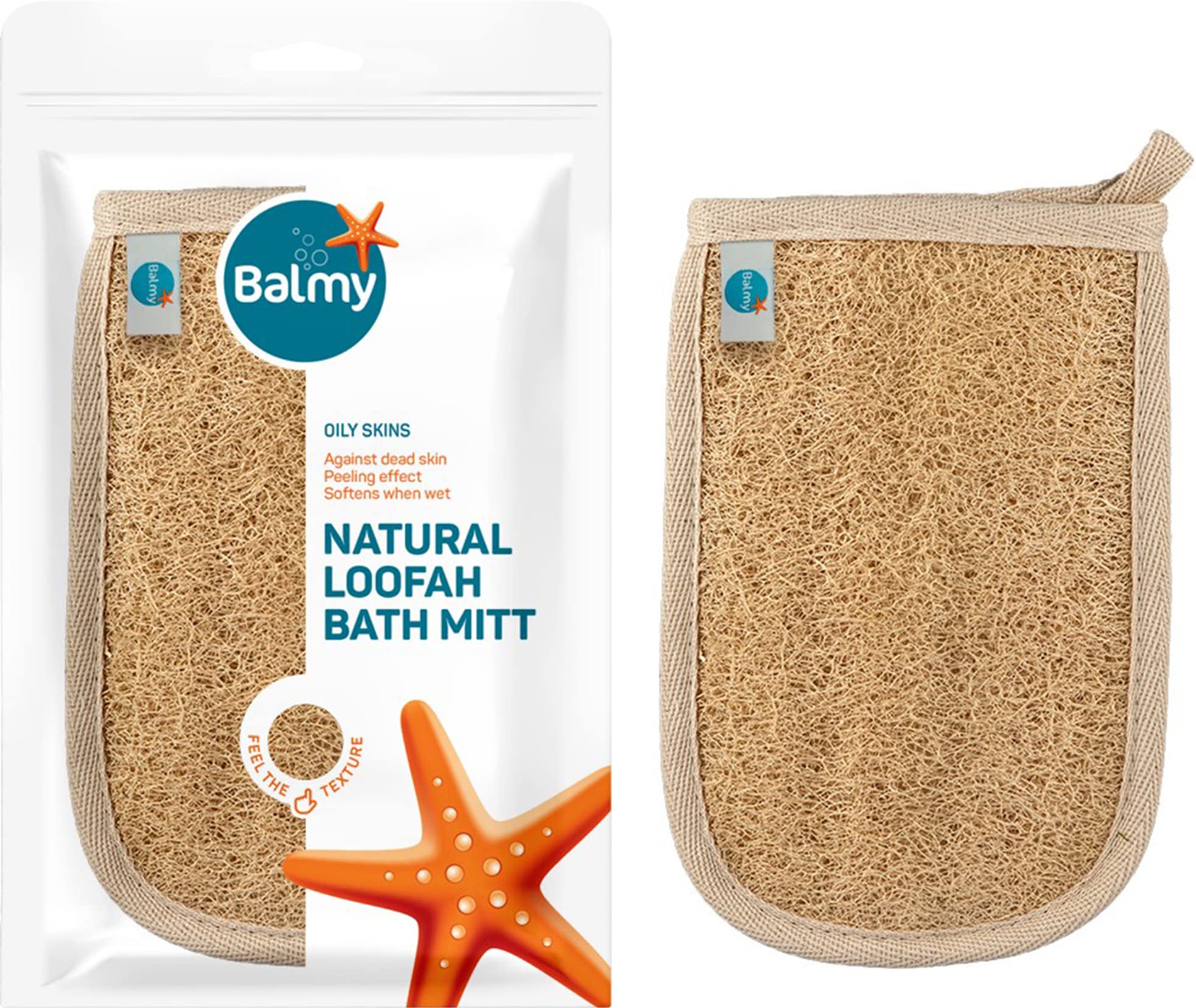Natural Loofah Sponge Bath Glove - Exfoliating Mitt for Soft Skin | Organic Body Scrubber for Shower & Spa | Perfect for Dry Brushing, Dead Skin Removal & Relaxing Bath Time