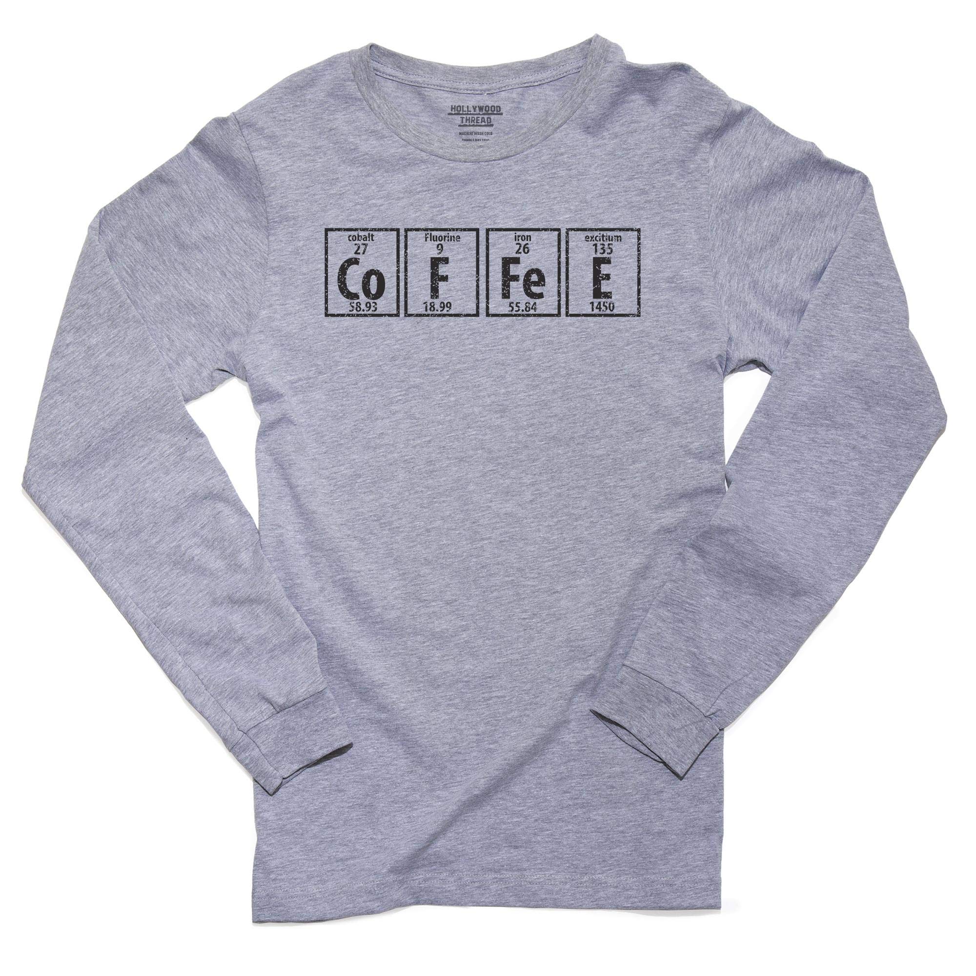 Funny Chemistry Science Periodic Table Coffee T-Shirt for Men - Long Sleeve Graphic Tee - Perfect for Science Teachers, Chemists & Coffee Lovers