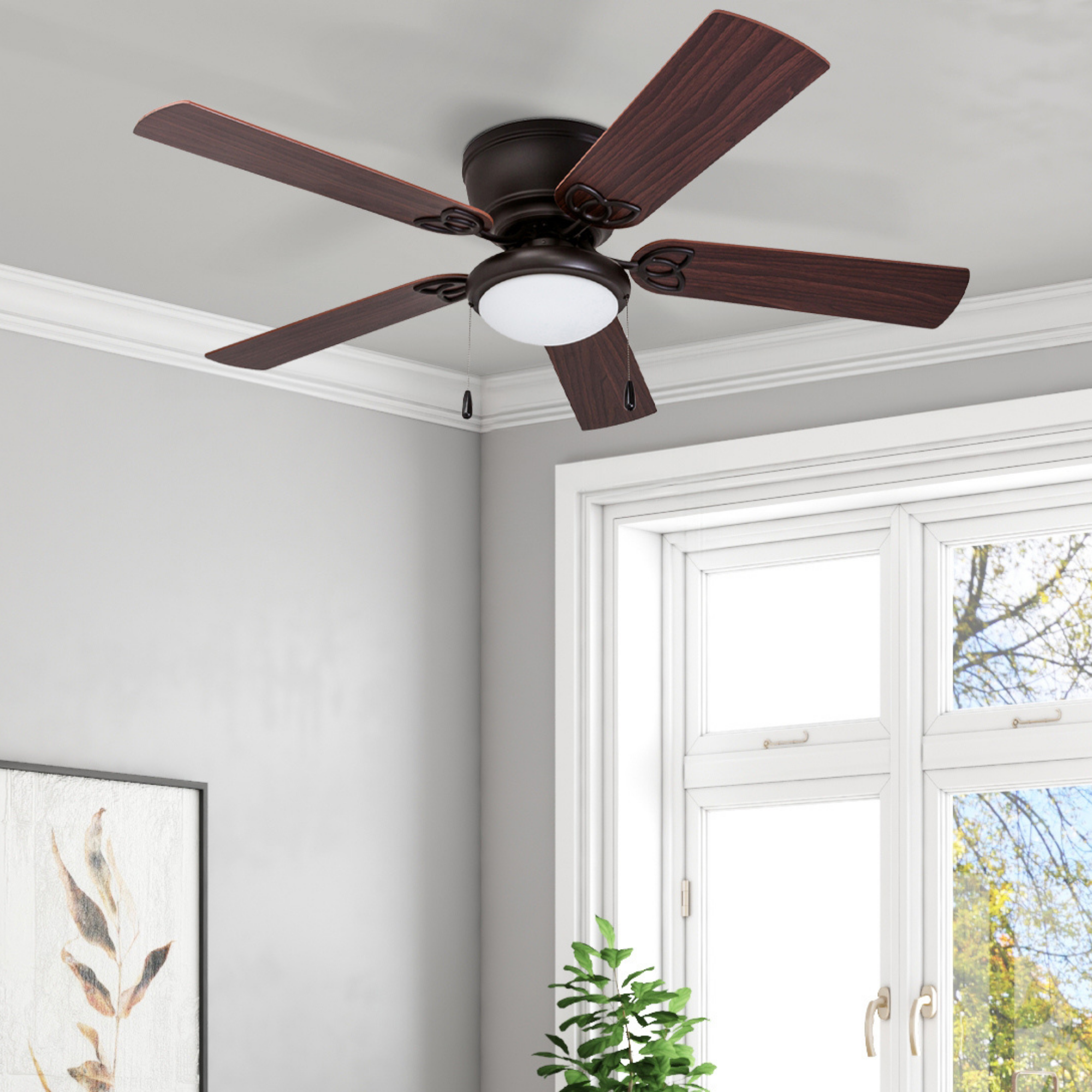 52 Inch Bronze Ceiling Fan with Pull Chain - Energy Efficient Indoor Cooling for Living Room, Bedroom, and Office