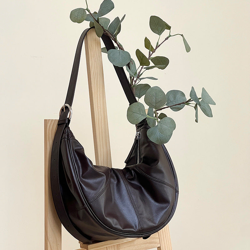 Stylish Leather Half Moon Shoulder Bag for Women - Crossbody Purse with Adjustable Strap - Perfect for Work, Travel & Everyday Use
